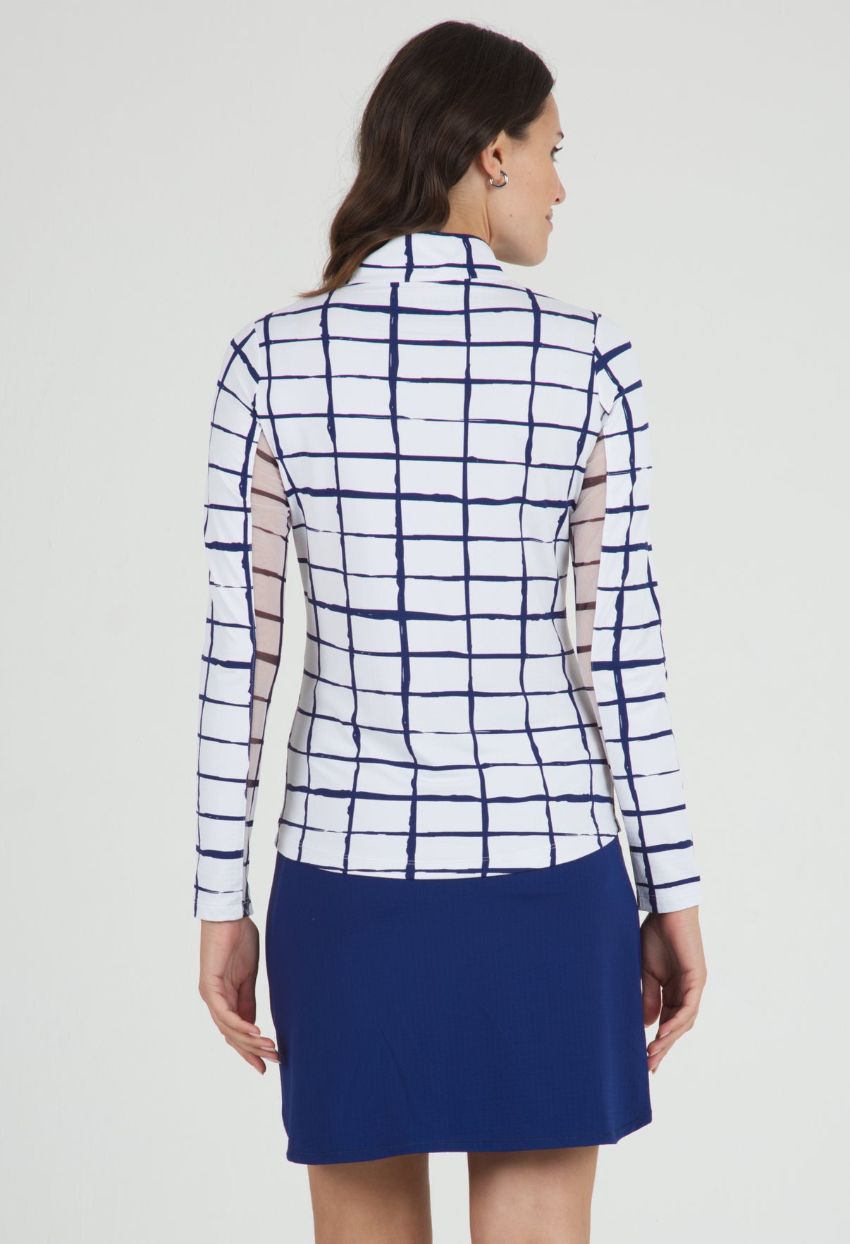 IBKÜL - Cordova Print Long Sleeve Mock Neck Top – 10495 - Color: White/Navy