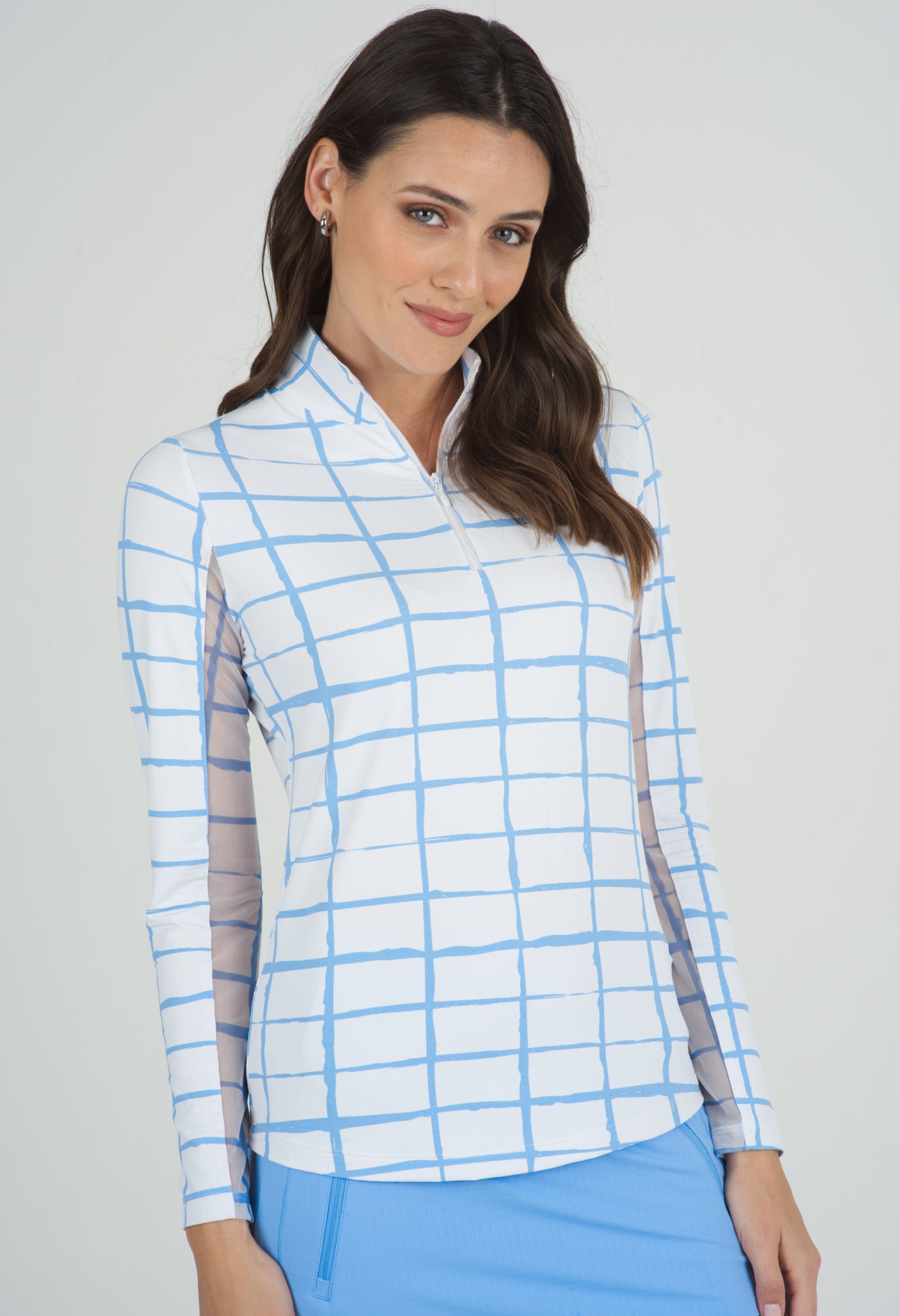 IBKÜL - Cordova Print Long Sleeve Mock Neck Top – 10495 - Color: White/Peri