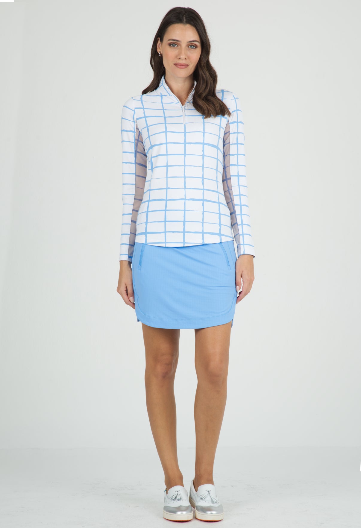 IBKÜL - Cordova Print Long Sleeve Mock Neck Top – 10495 - Color: White/Peri