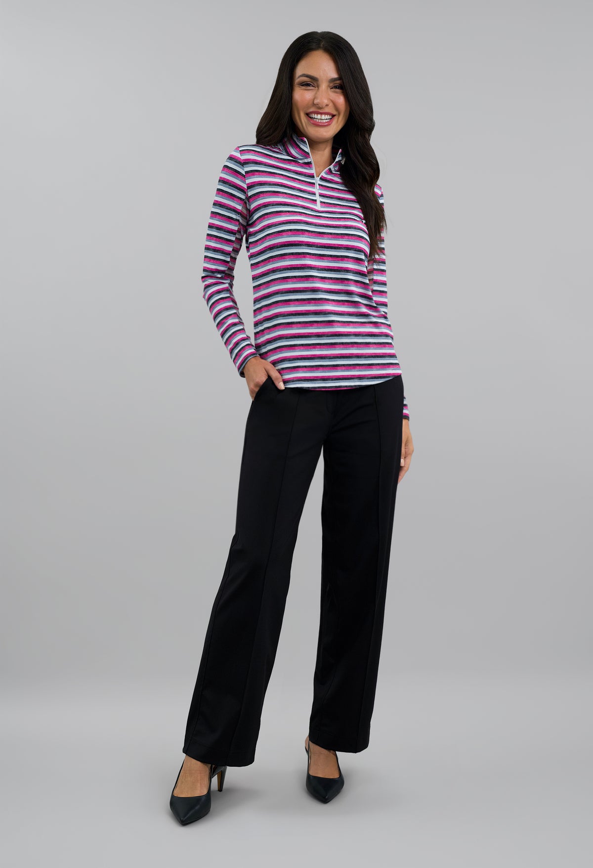 Milano Stripe Long Sleeve Mock Neck Top