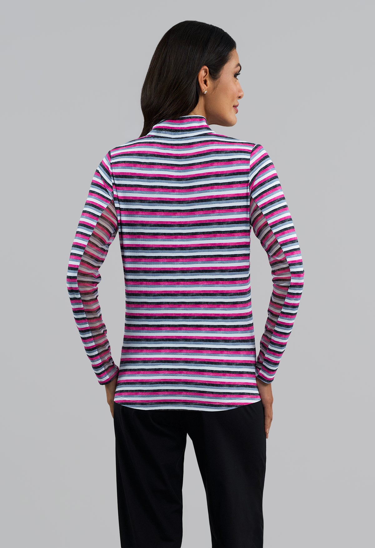 Milano Stripe Long Sleeve Mock Neck Top