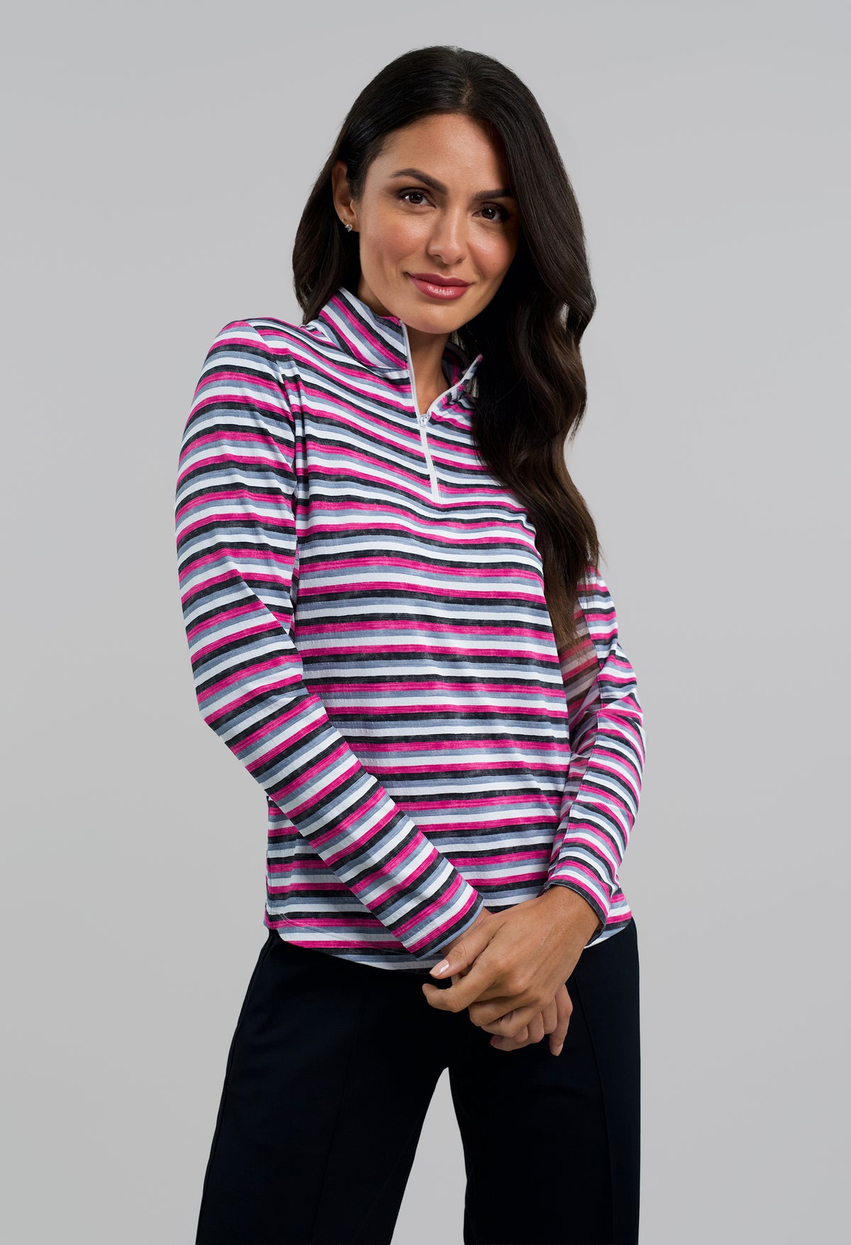 Milano Stripe Long Sleeve Mock Neck Top