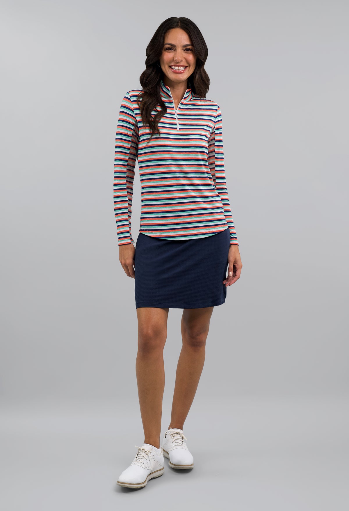Milano Stripe Long Sleeve Mock Neck Top