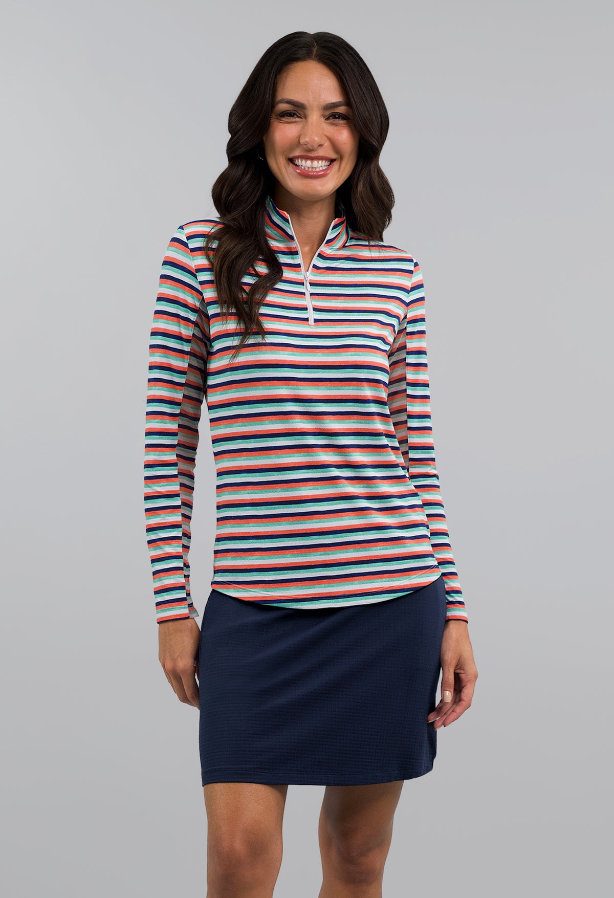 Milano Stripe Long Sleeve Mock Neck Top