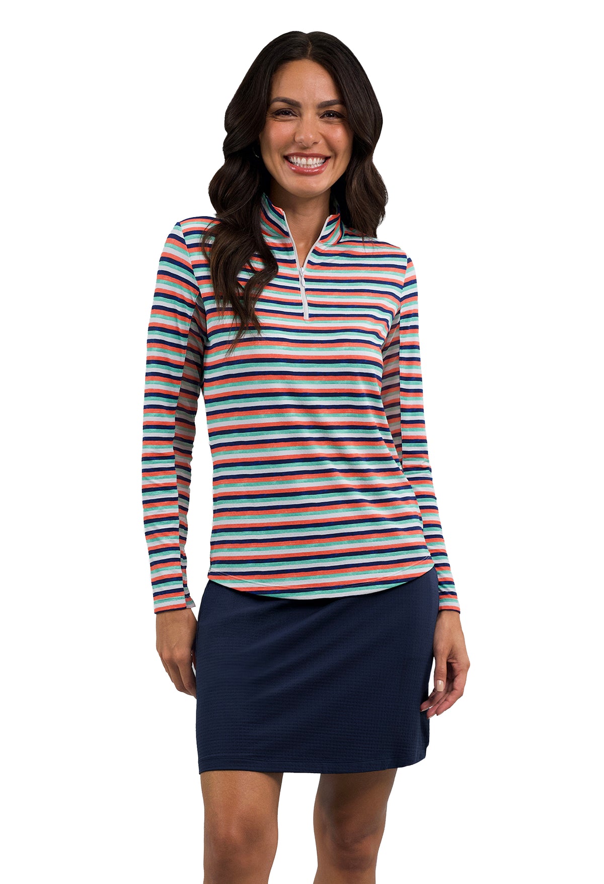 Milano Stripe Long Sleeve Mock Neck Top
