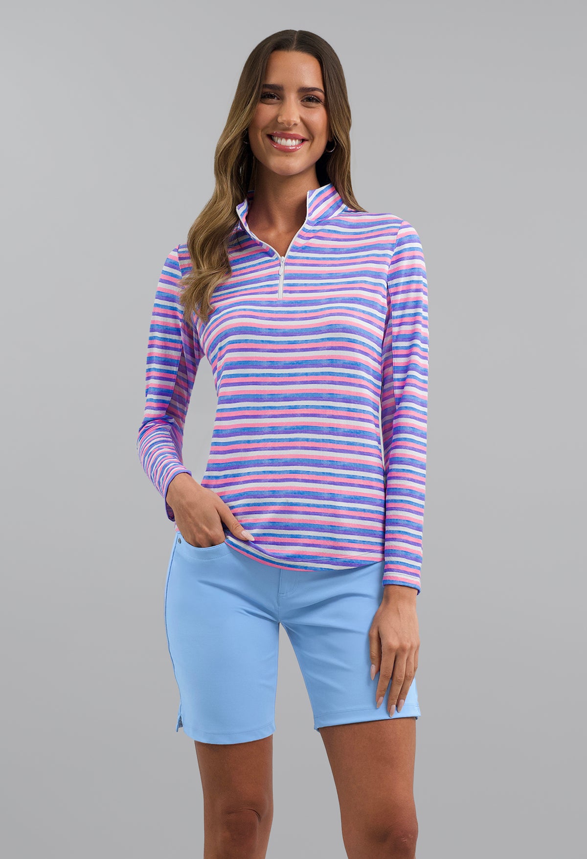 Milano Stripe Long Sleeve Mock Neck Top