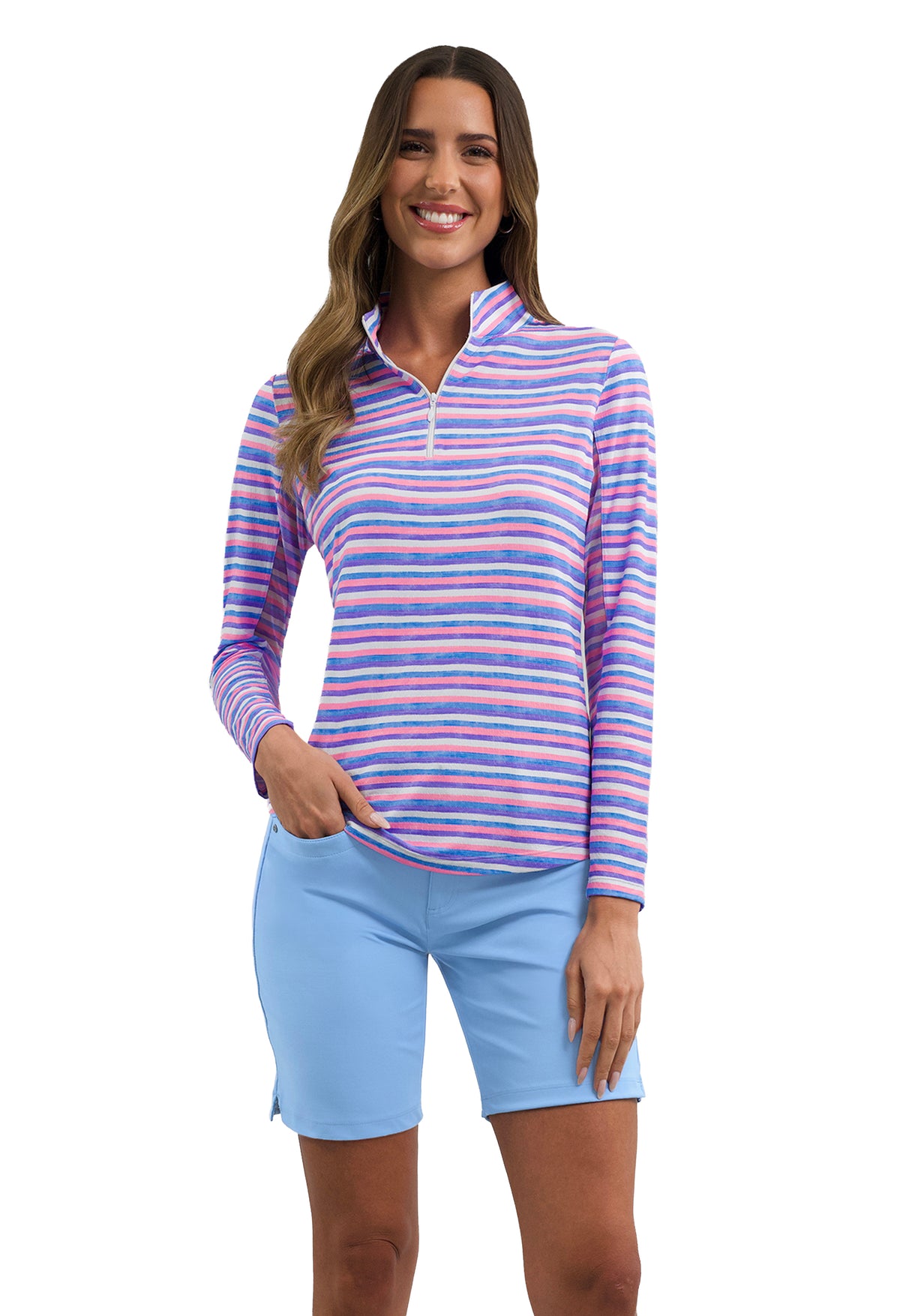 Milano Stripe Long Sleeve Mock Neck Top