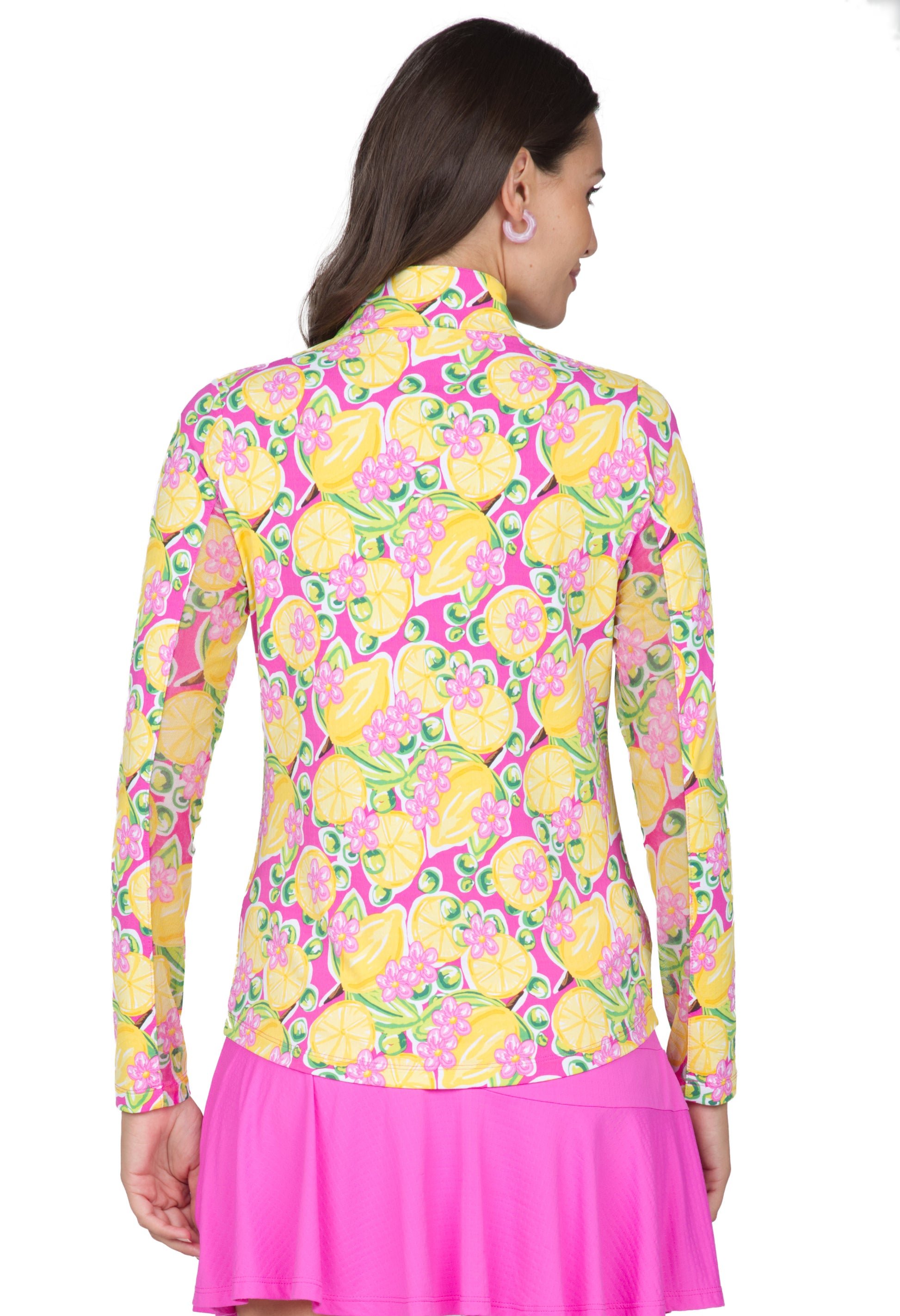 IBKÜL - Calista Print Long Sleeve Mock Neck Top – 10652 - Color: Hot Pink Multi
