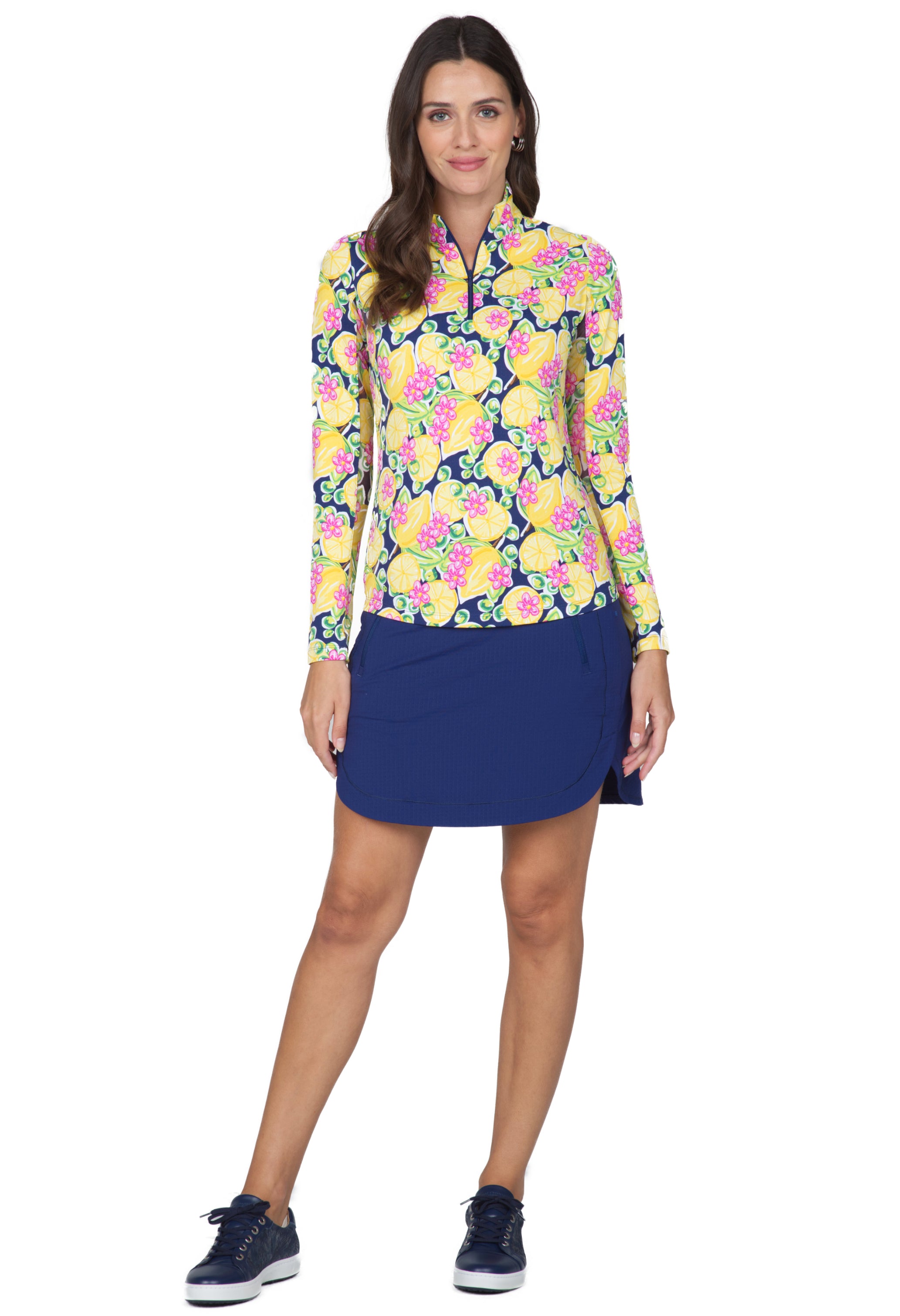 IBKÜL - Calista Print Long Sleeve Mock Neck Top – 10652 - Color: Navy Multi