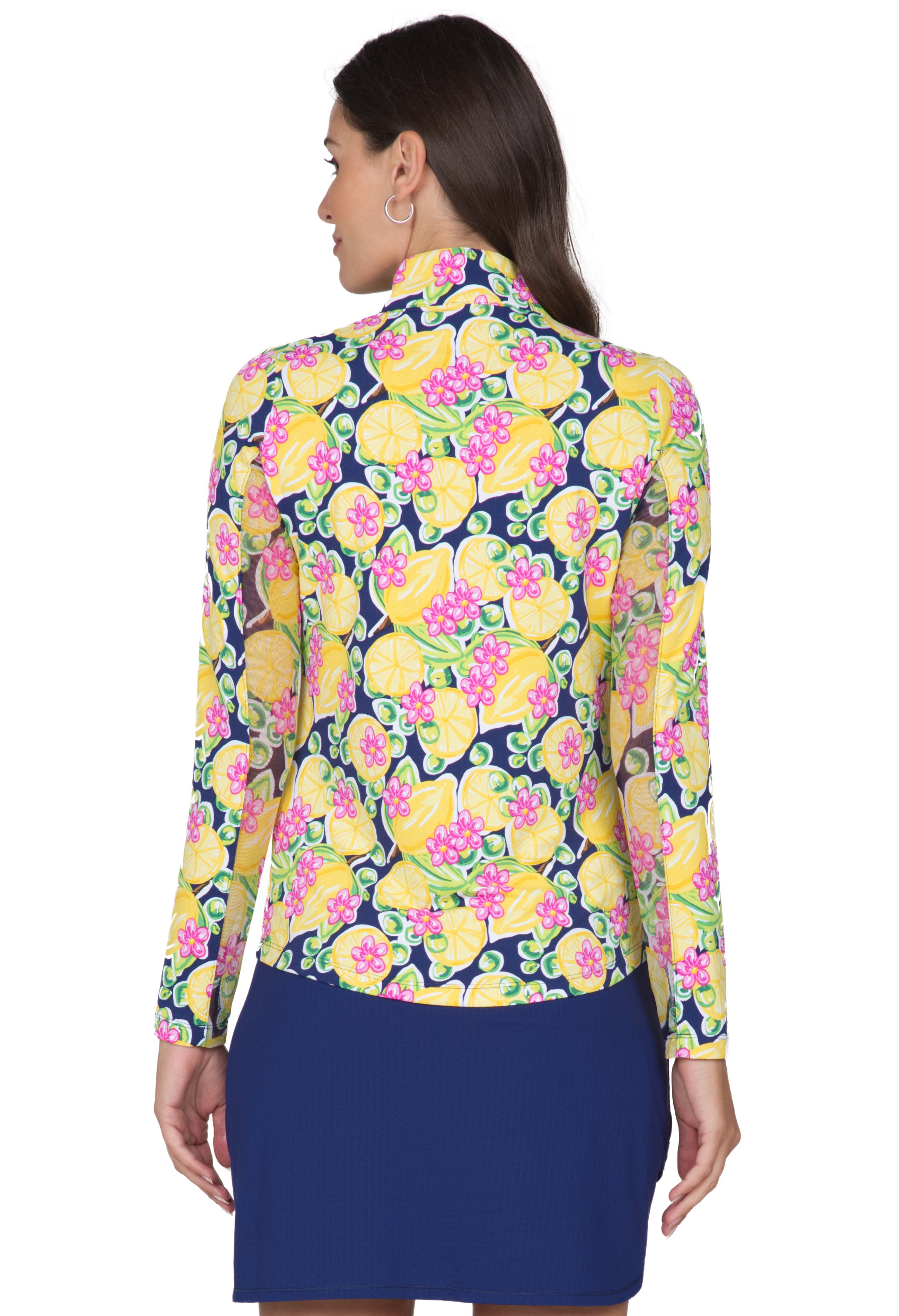 IBKÜL - Calista Print Long Sleeve Mock Neck Top – 10652 - Color: Navy Multi