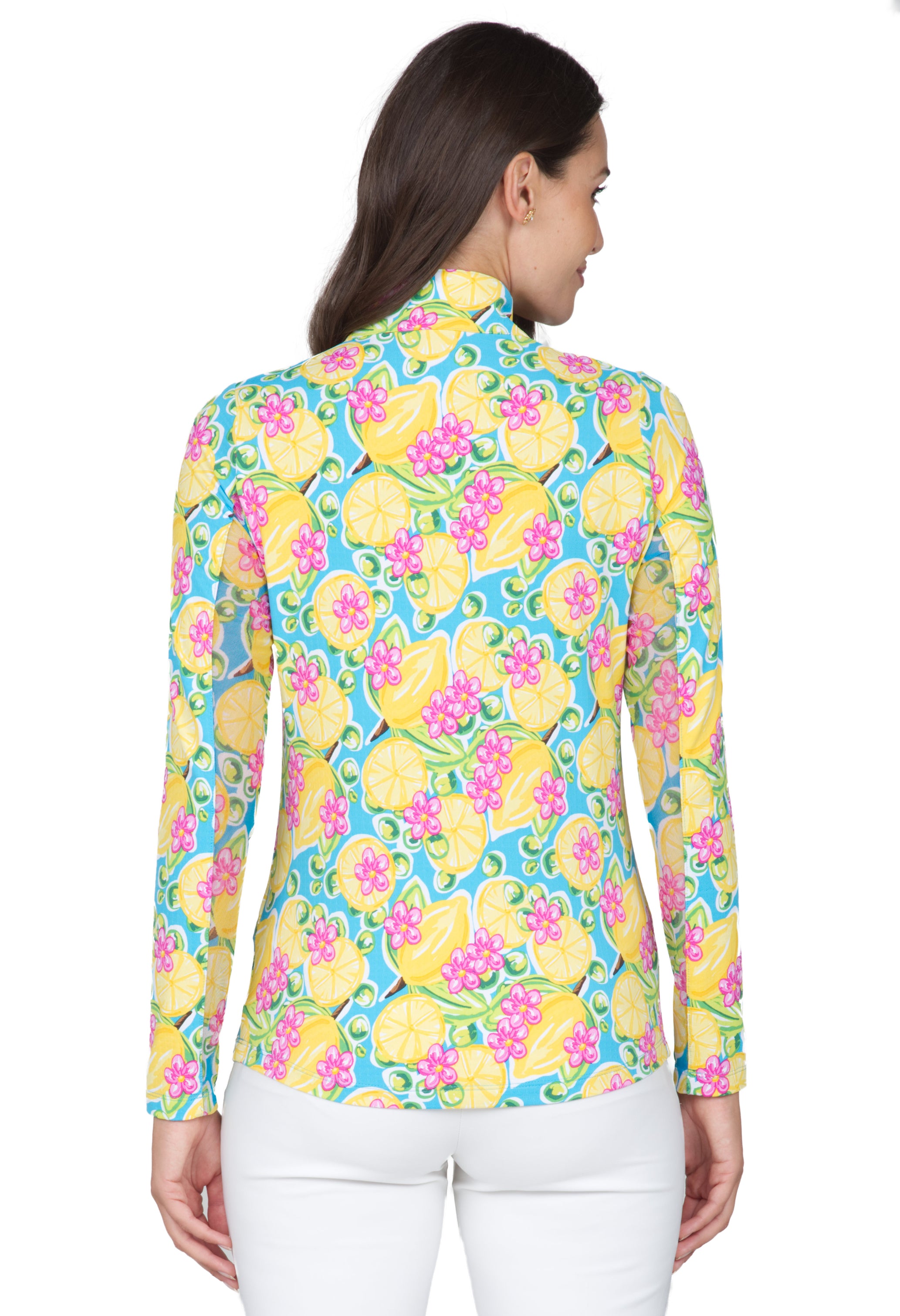 IBKÜL - Calista Print Long Sleeve Mock Neck Top – 10652 - Color: Turq Multi