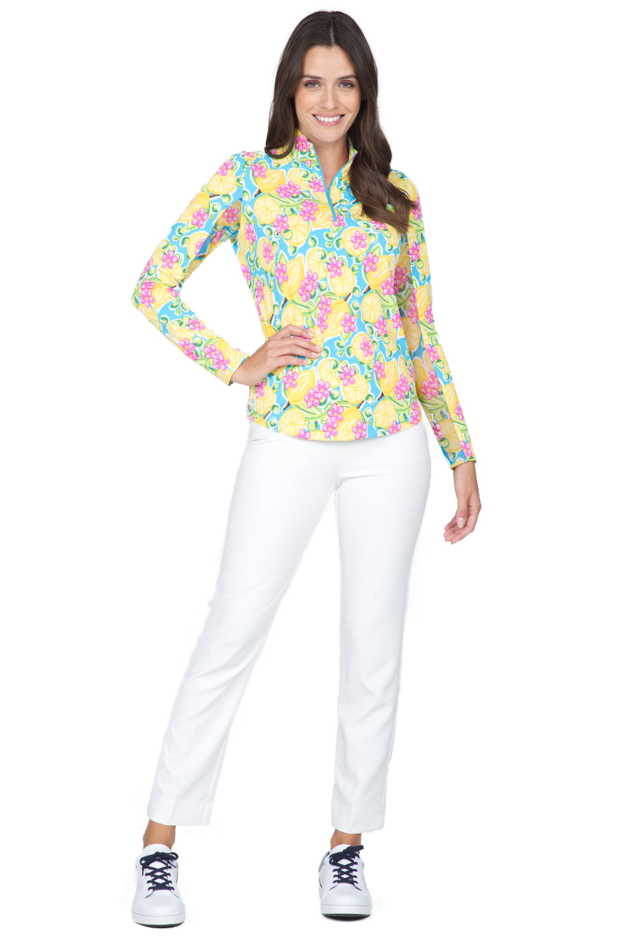 IBKÜL - Calista Print Long Sleeve Mock Neck Top – 10652 - Color: Turq Multi