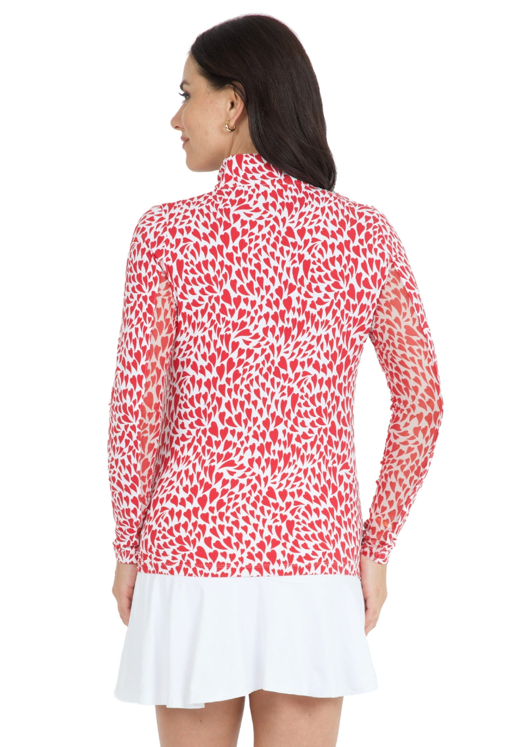 IBKÜL - Davina Print Long Sleeve Mock Neck Top – 10658 - Color: Red/White