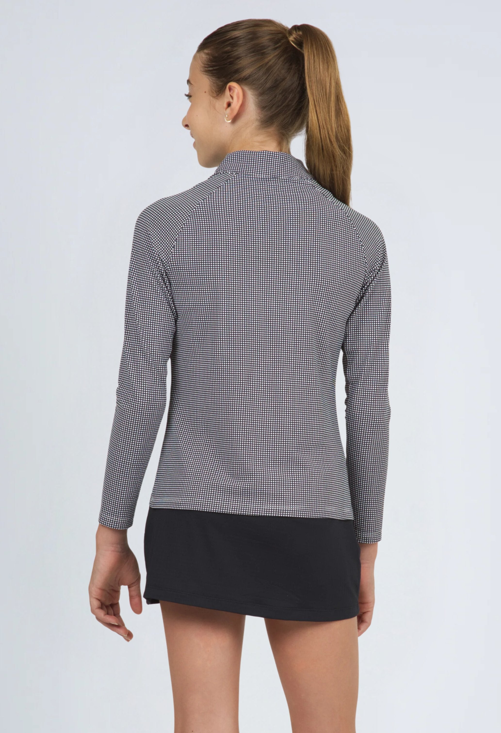 Youth Mini Check Print Long Sleeve Mock Neck Top