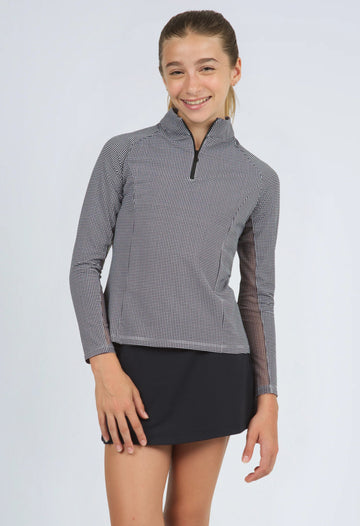 Youth Mini Check Print Long Sleeve Mock Neck Top