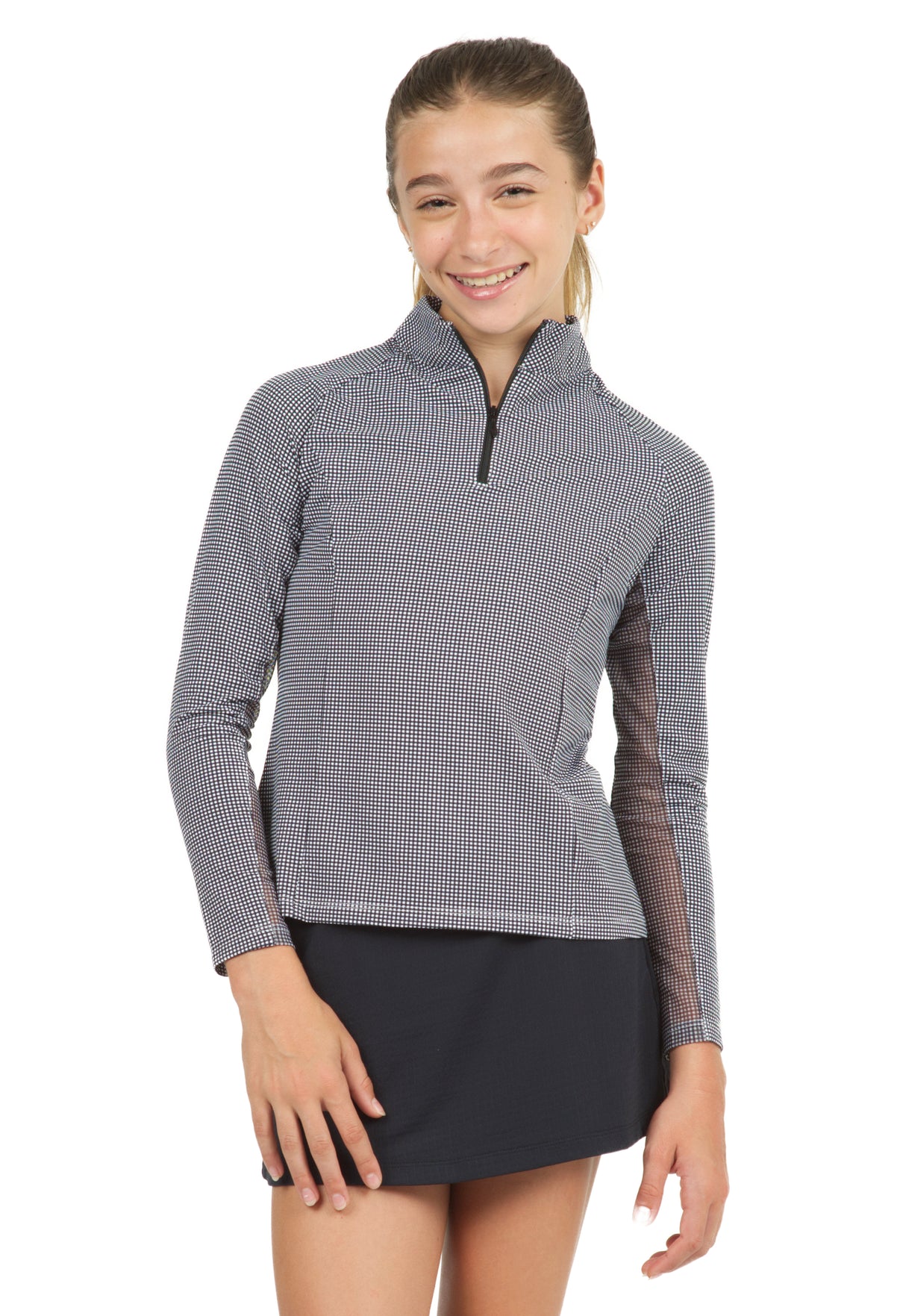 IBKÜL - Youth Mini Check Print Long Sleeve Mock Neck Top – 10754G - Color: Black/White