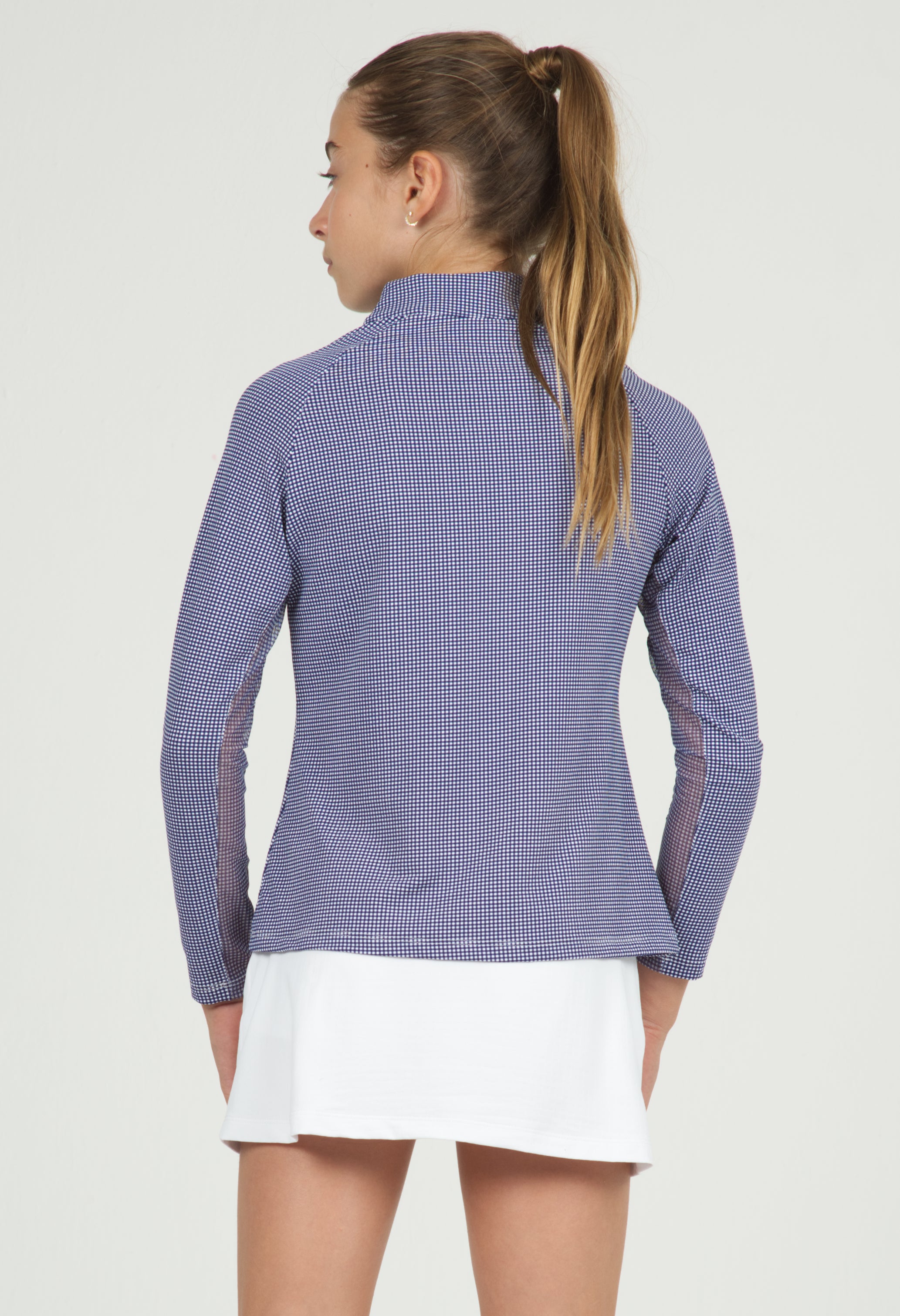 IBKÜL - Youth Mini Check Print Long Sleeve Mock Neck Top – 10754G - Color: Navy/White