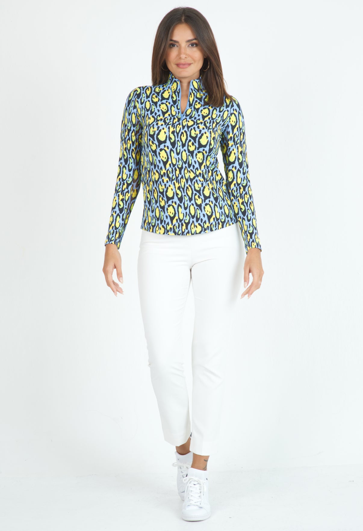 IBKÜL - Gemma Print Long Sleeve Mock Neck Top – 10758 - Color: Peri Multi