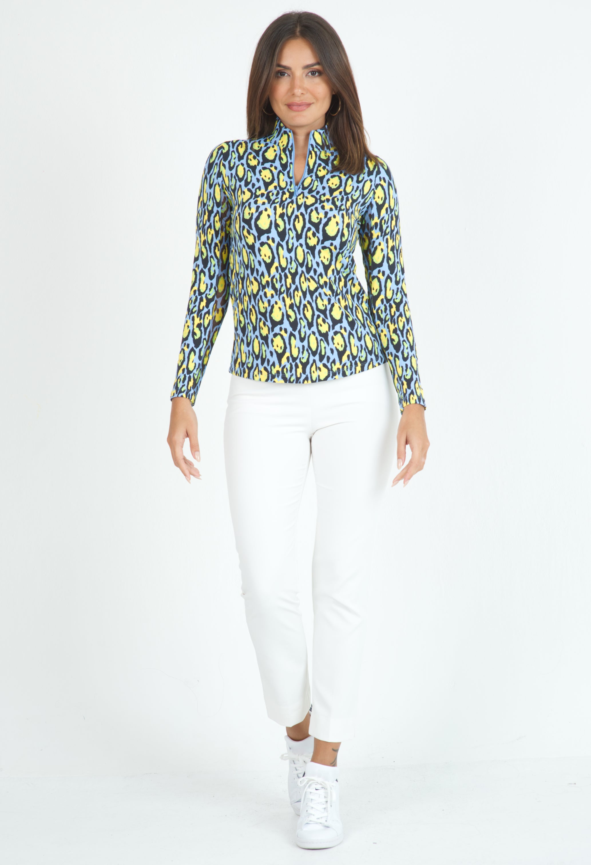 IBKÜL - Gemma Print Long Sleeve Mock Neck Top – 10758 - Color: Peri Multi