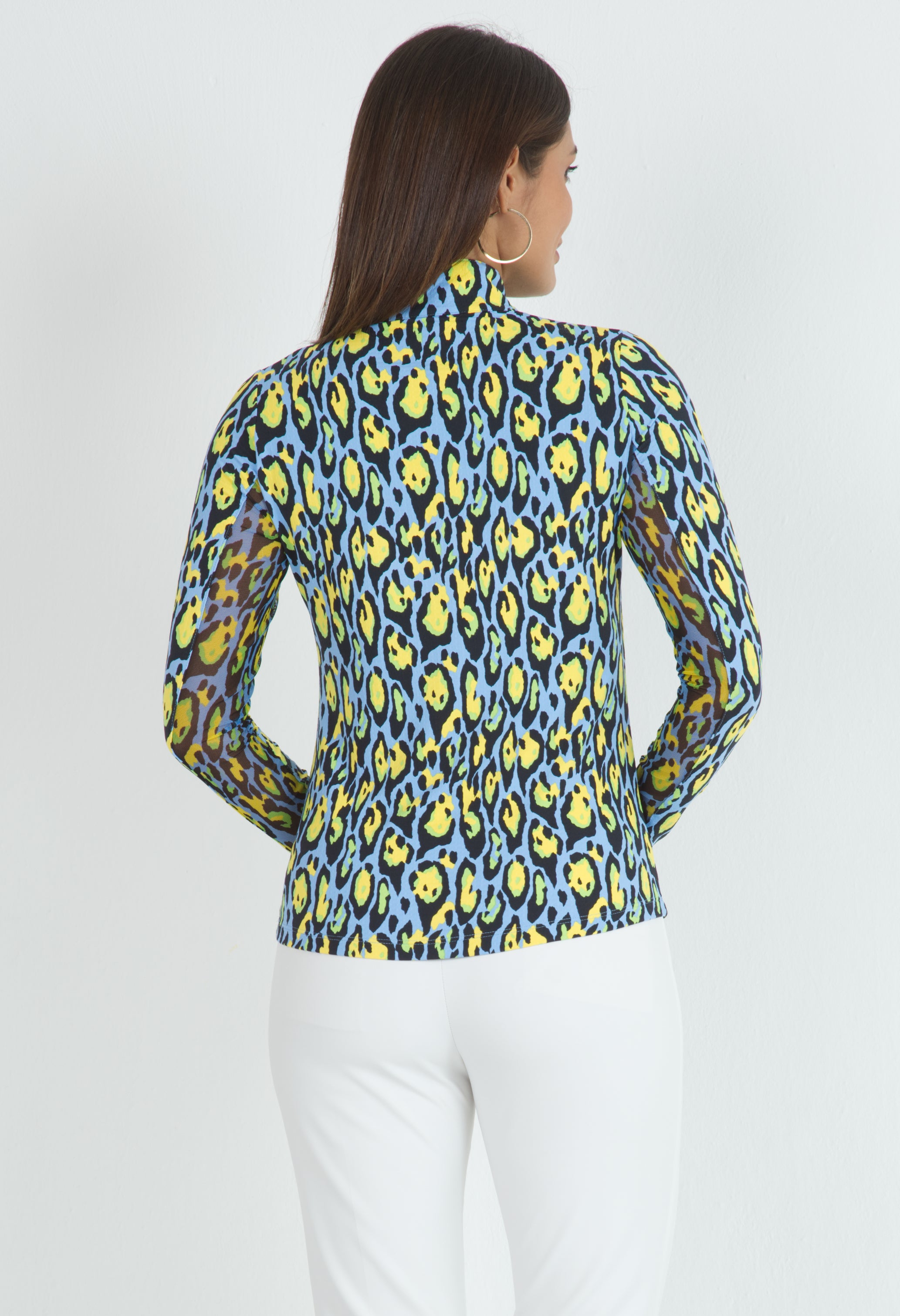 IBKÜL - Gemma Print Long Sleeve Mock Neck Top – 10758 - Color: Peri Multi