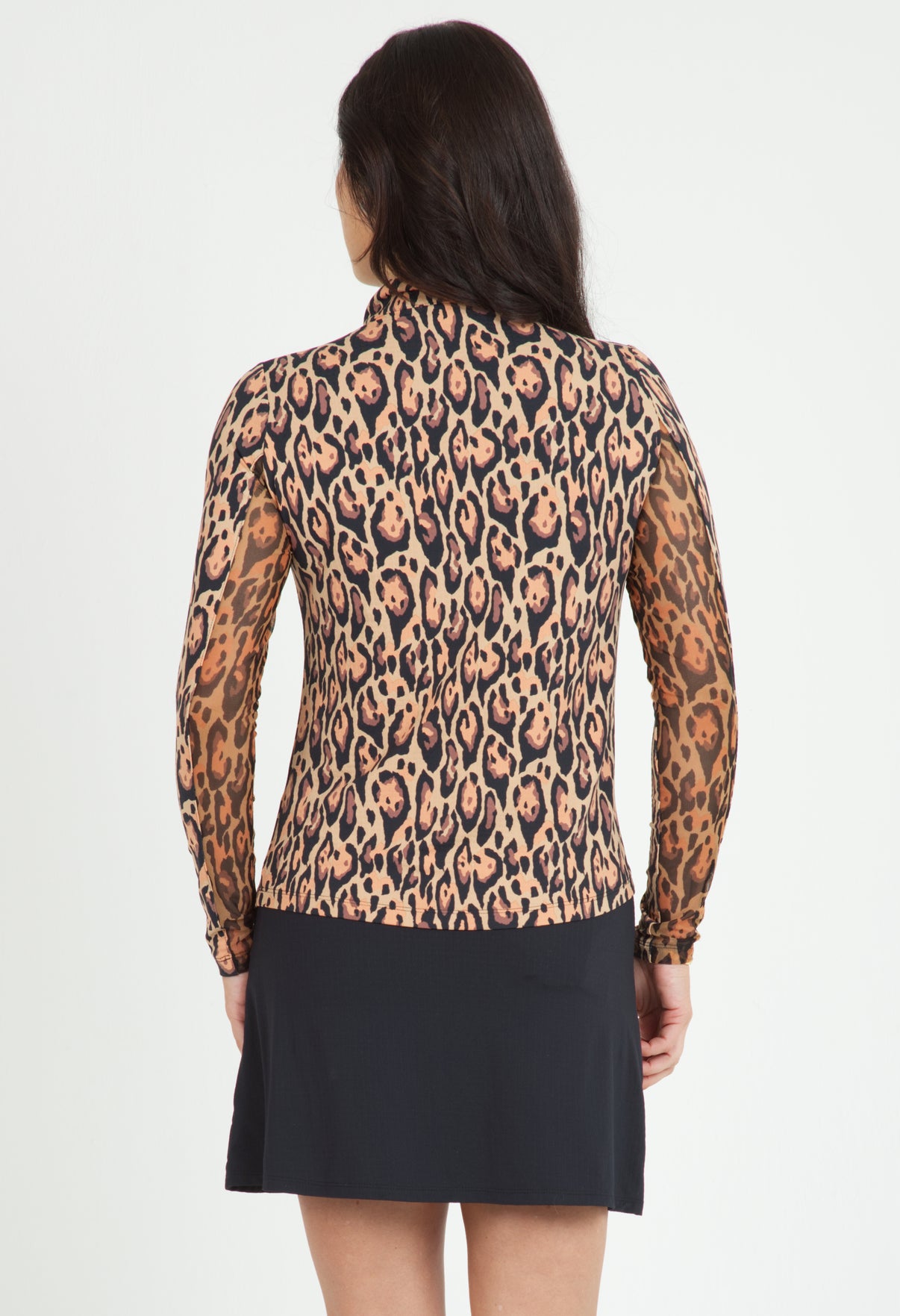 IBKÜL - Gemma Print Long Sleeve Mock Neck Top – 10758 - Color: Brown/Black