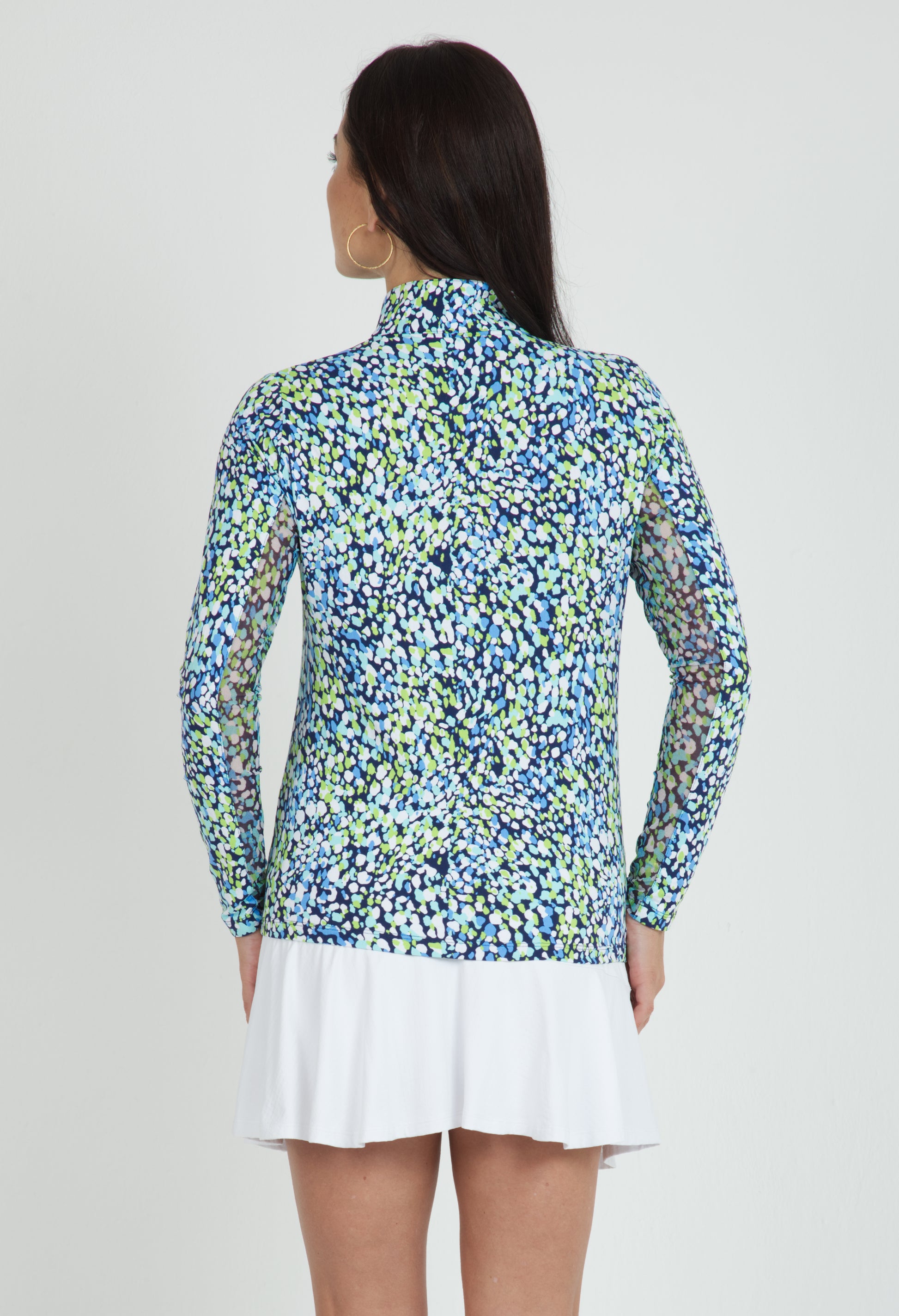 IBKÜL - Naomi Print Long Sleeve Mock Neck Top – 10761 - Color: Navy/Lime