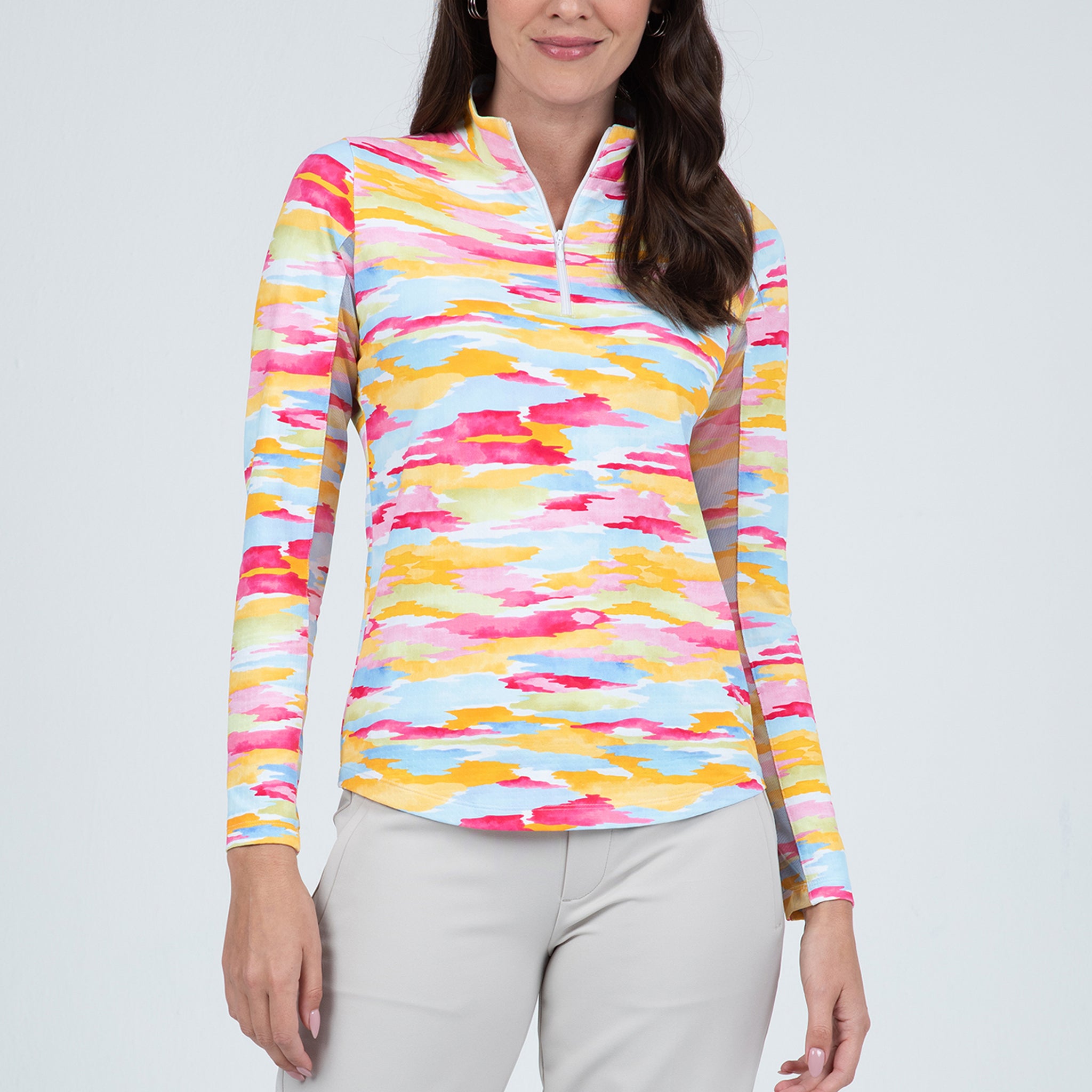 IBKÜL - Jessie Print Long Sleeve Mock Neck Top – 10867 - Color: Watermelon Multi