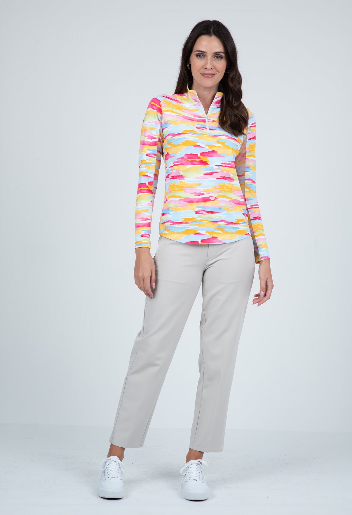 IBKÜL - Jessie Print Long Sleeve Mock Neck Top – 10867 - Color: Watermelon Multi