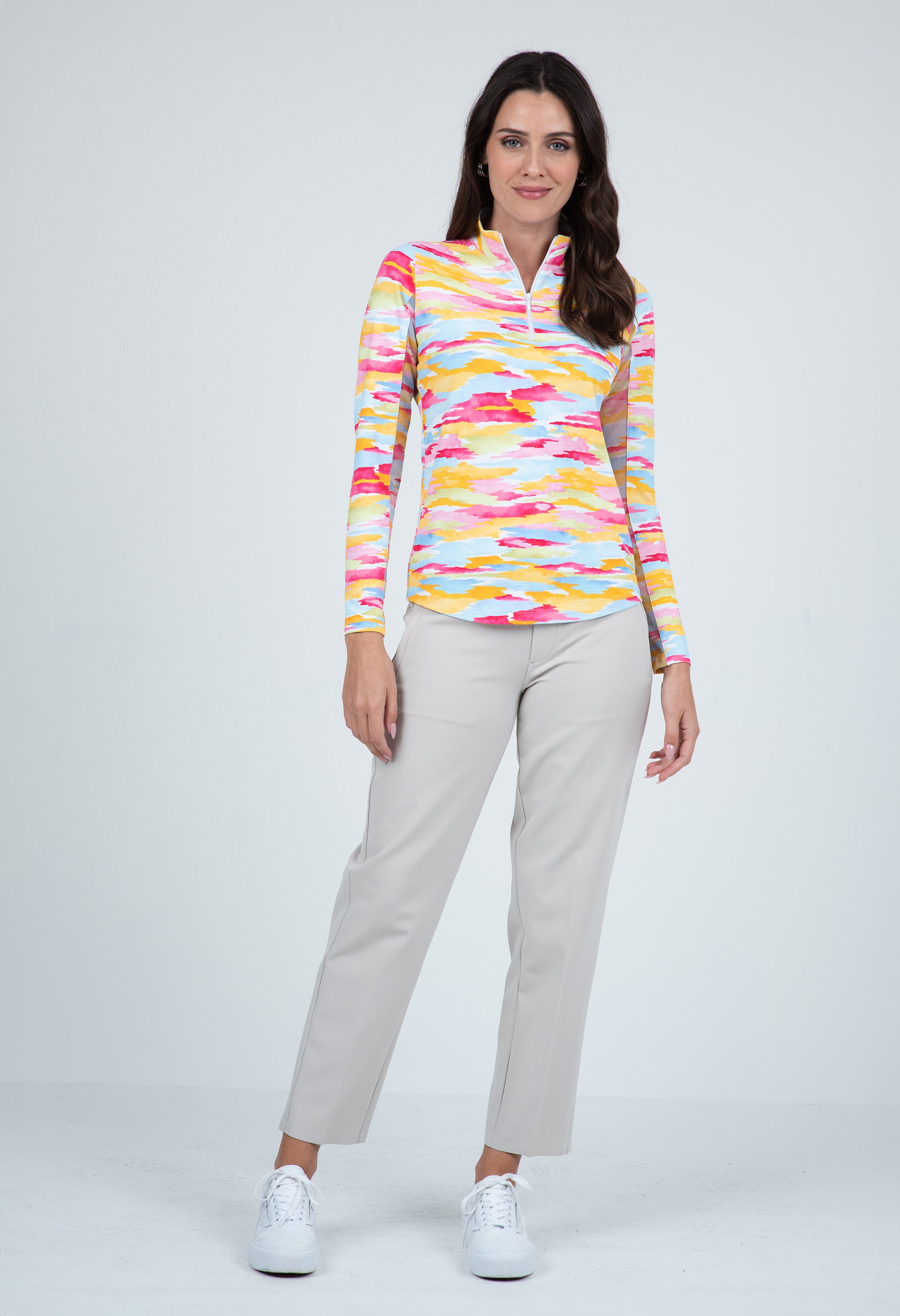 IBKÜL - Jessie Print Long Sleeve Mock Neck Top – 10867 - Color: Watermelon Multi