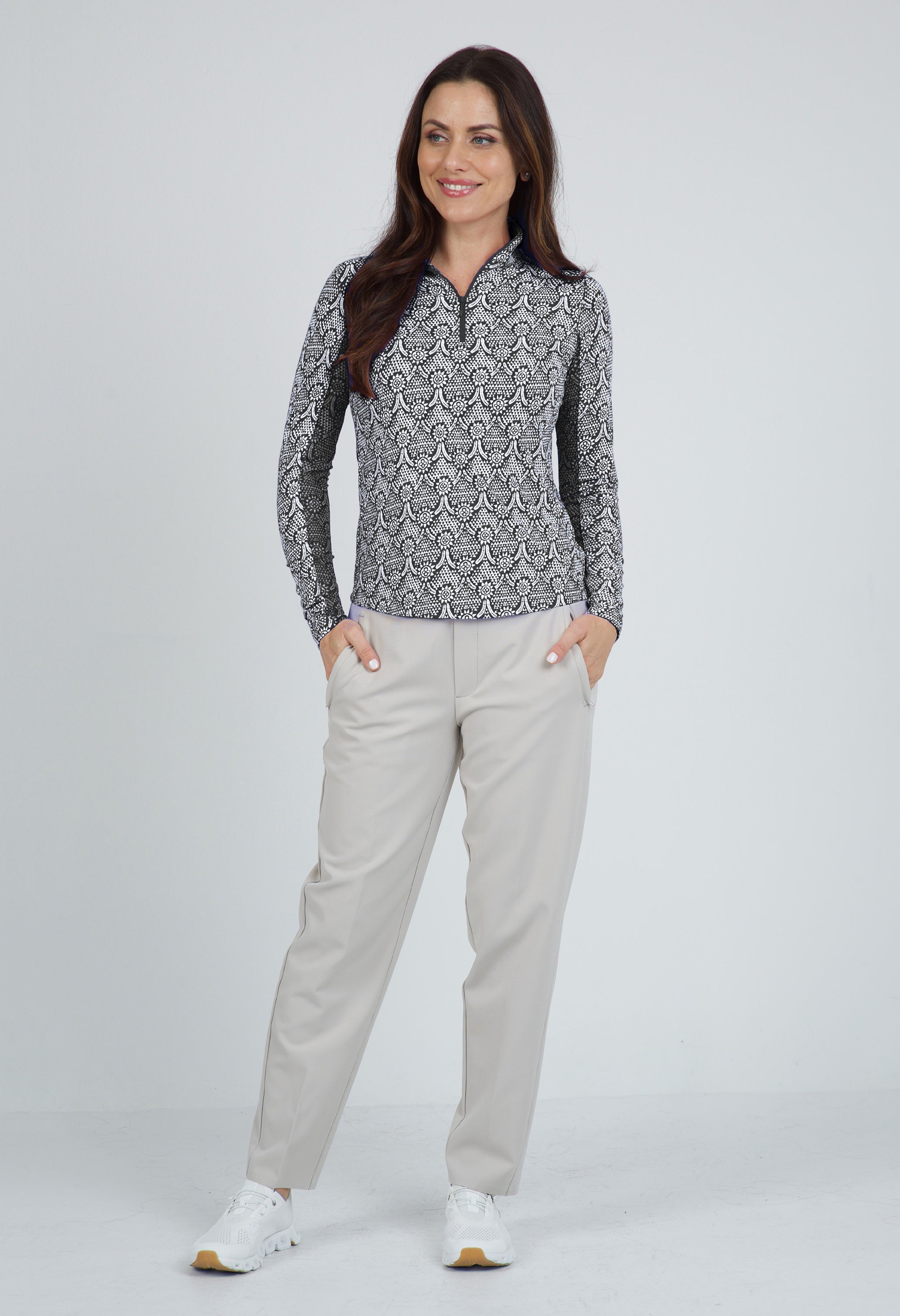 Leslie Print Long Sleeve Mock Neck Top