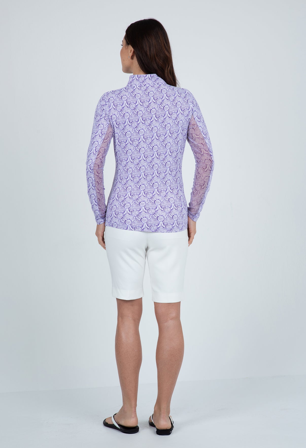IBKÜL - Leslie Print Long Sleeve Mock Neck Top – 10868 - Color: Lavender/White