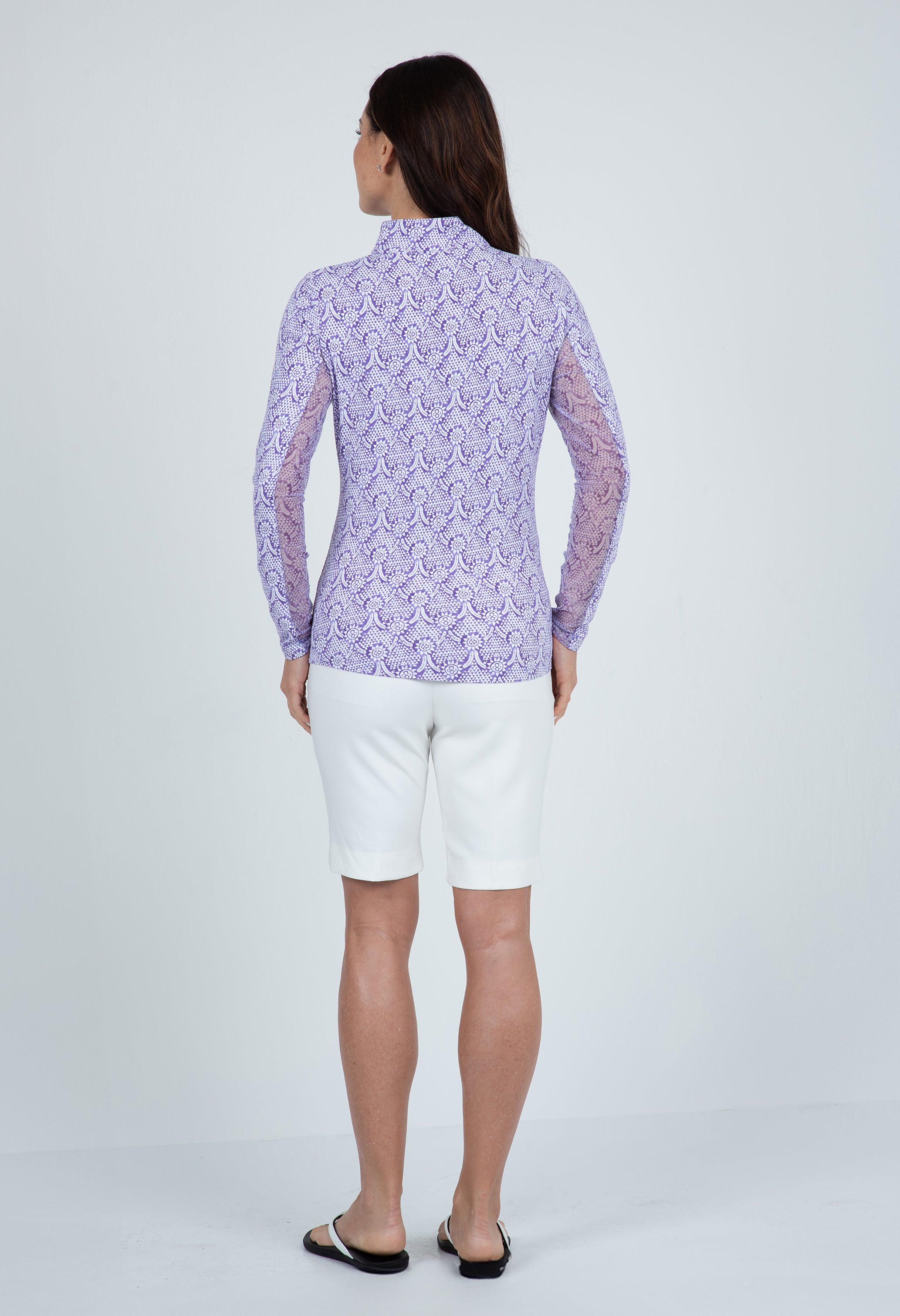 IBKÜL - Leslie Print Long Sleeve Mock Neck Top – 10868 - Color: Lavender/White