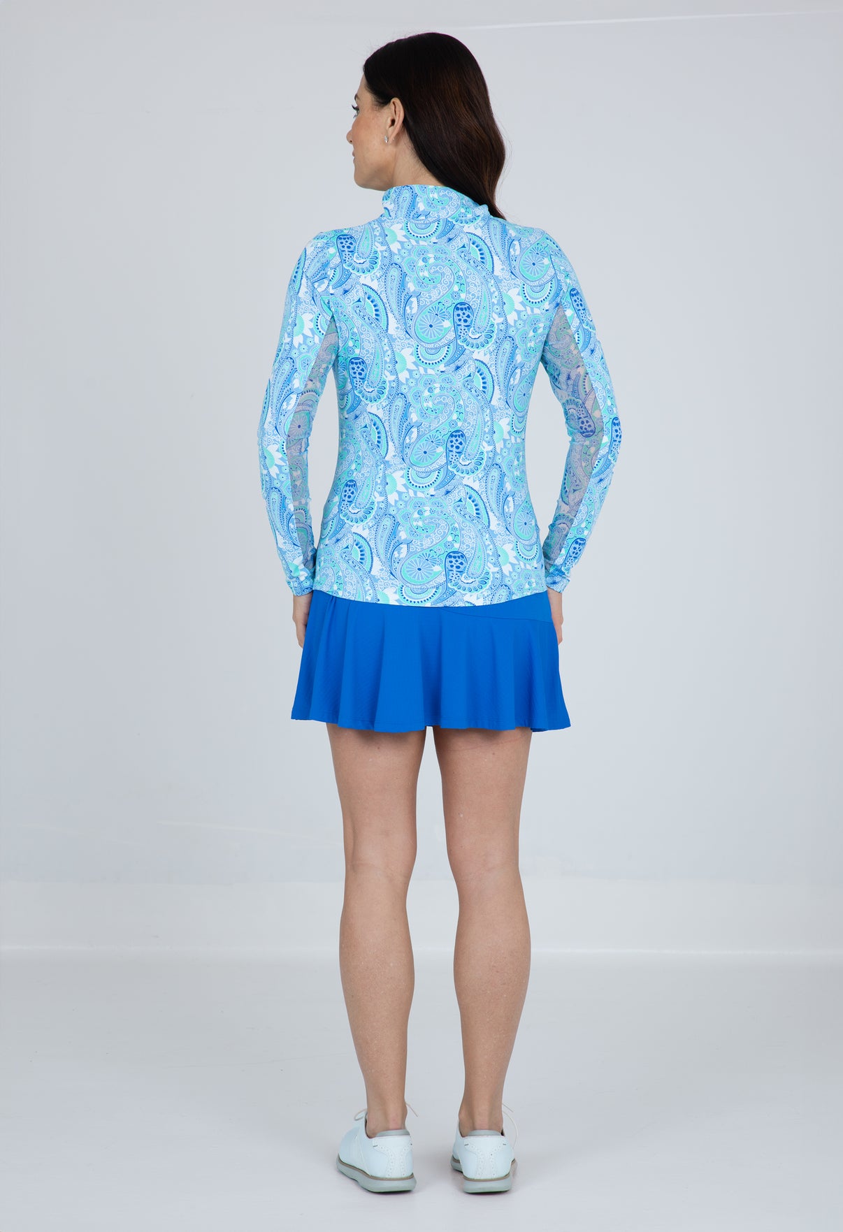 IBKÜL - Gloria Print Long Sleeve Mock Neck Top – 10869 - Color: Peri/Jade