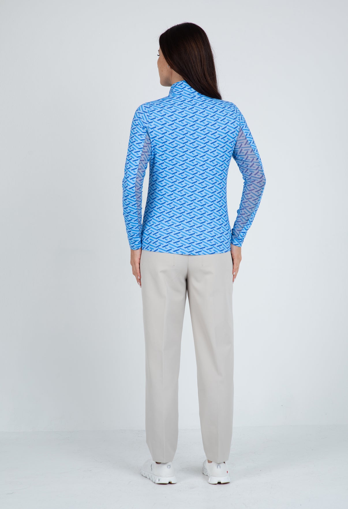 IBKÜL - Fatima Print Long Sleeve Mock Neck Top – 10870 - Color: Blue/Peri