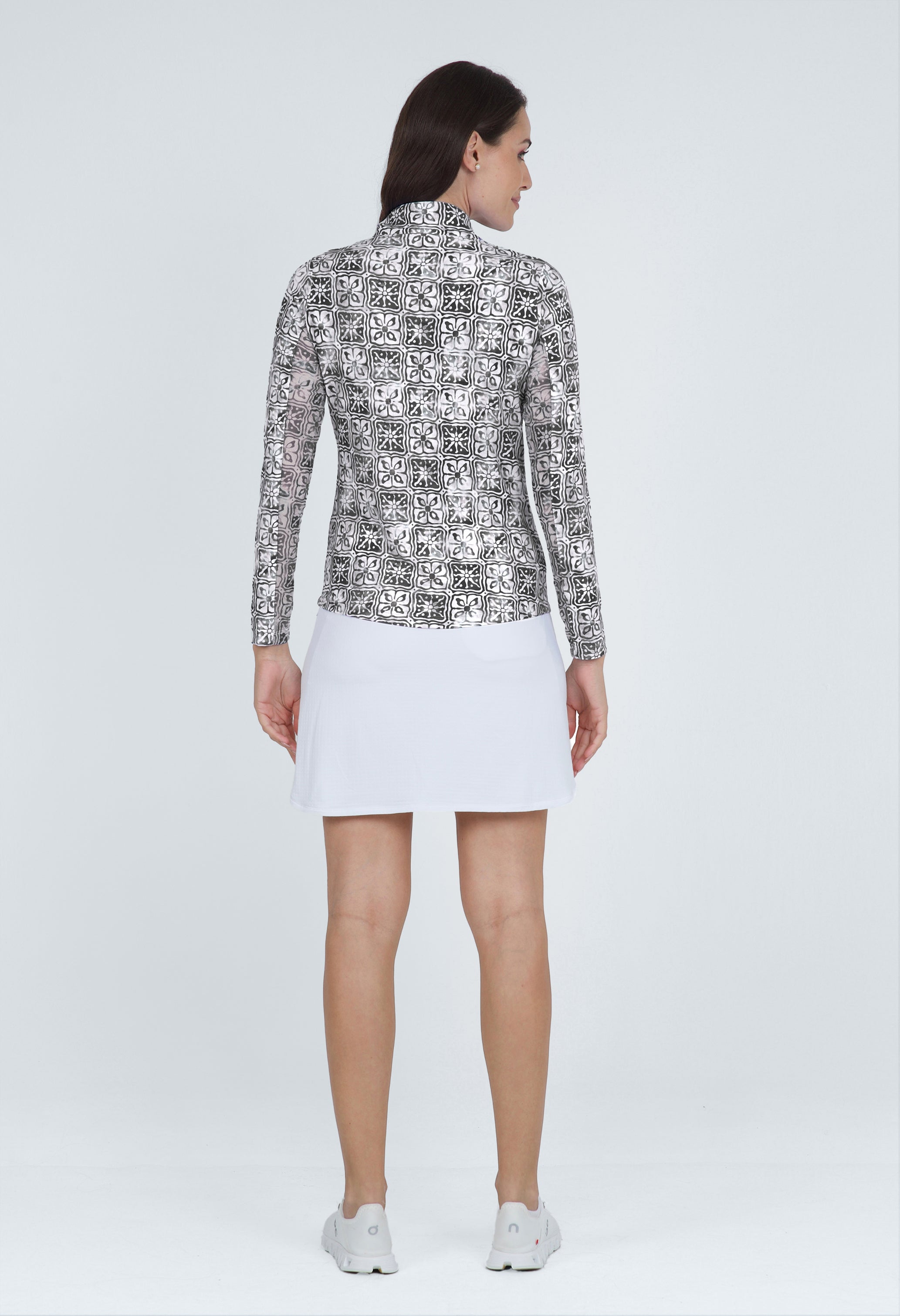 IBKÜL - Kathy Print Long Sleeve Mock Neck Top – 10871 - Color: Black/Grey