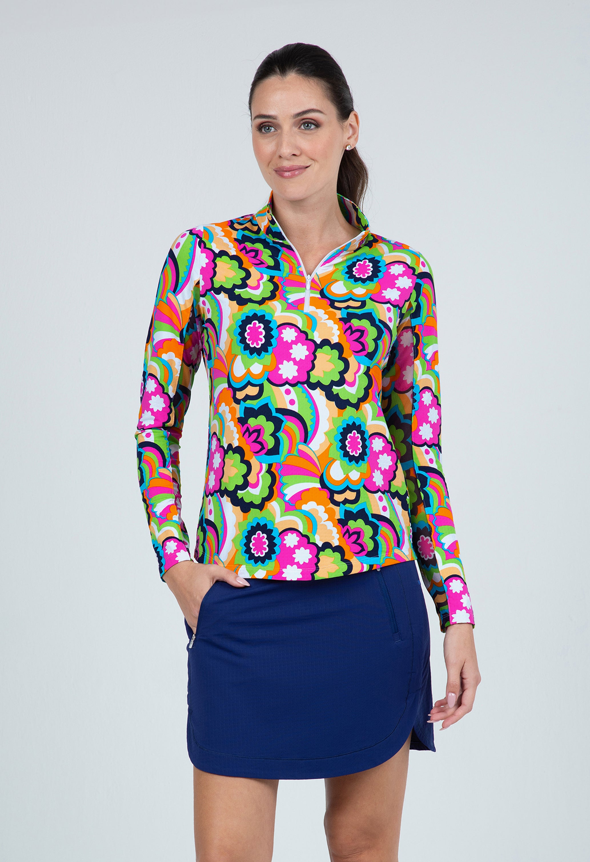 Yolanda Print Long Sleeve Mock Neck Top
