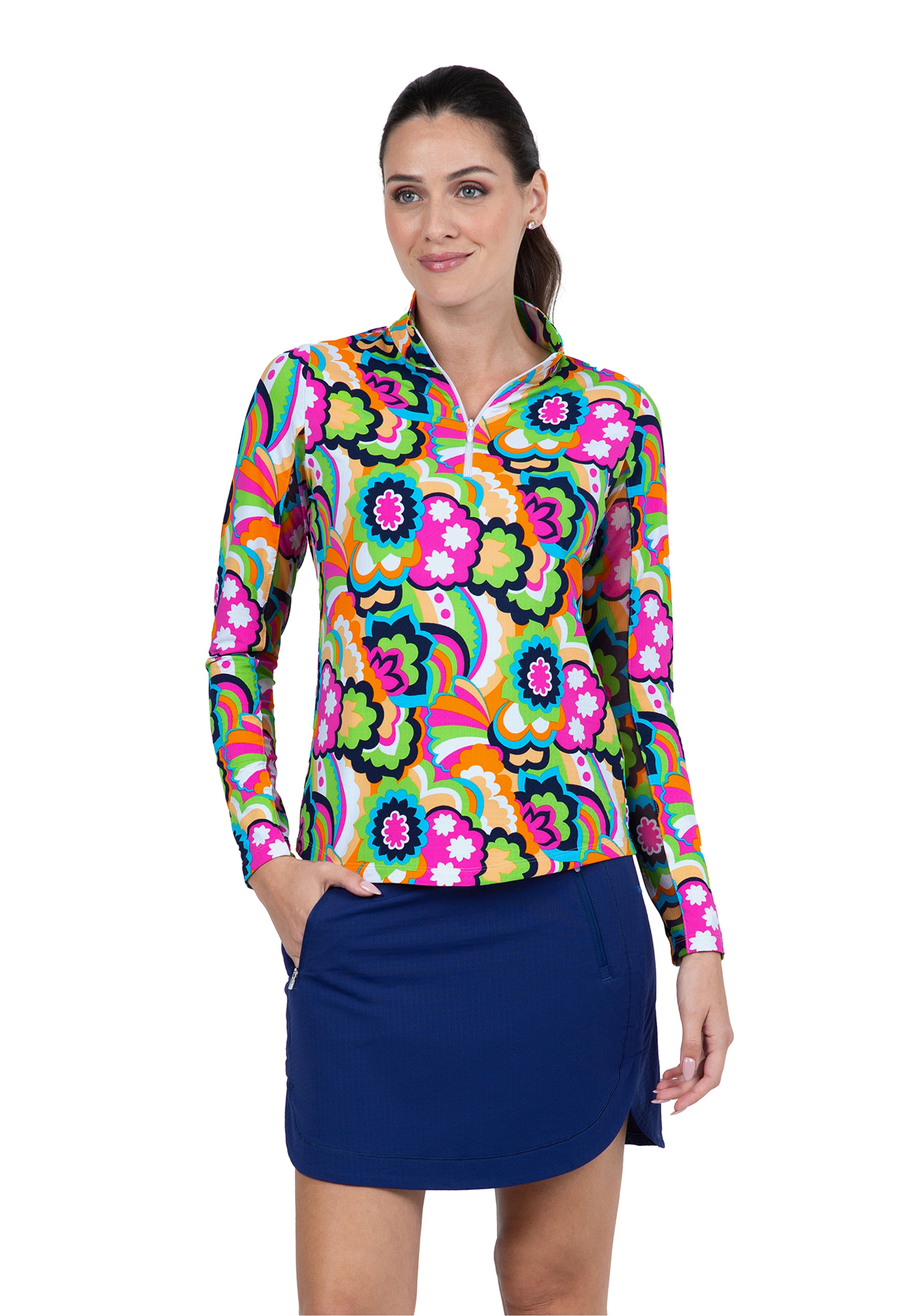 Yolanda Print Long Sleeve Mock Neck Top