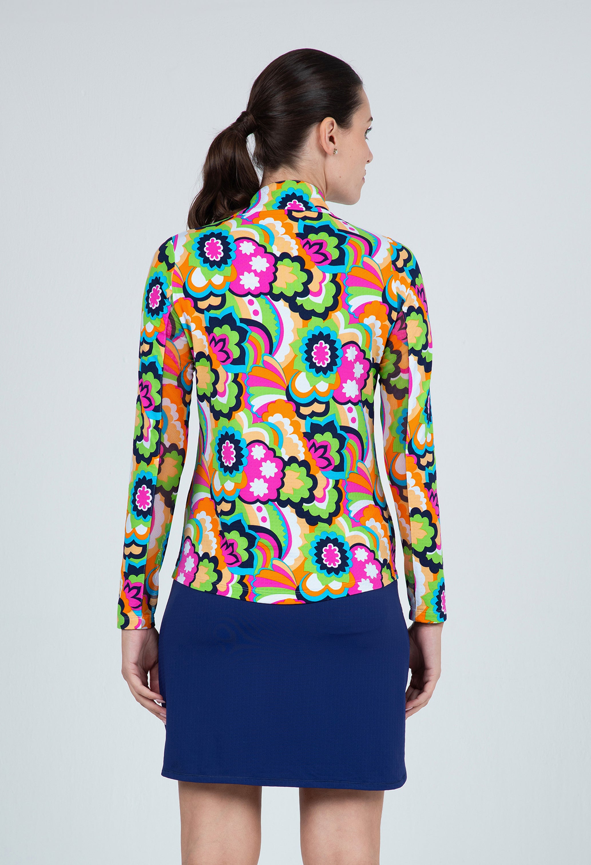 Yolanda Print Long Sleeve Mock Neck Top