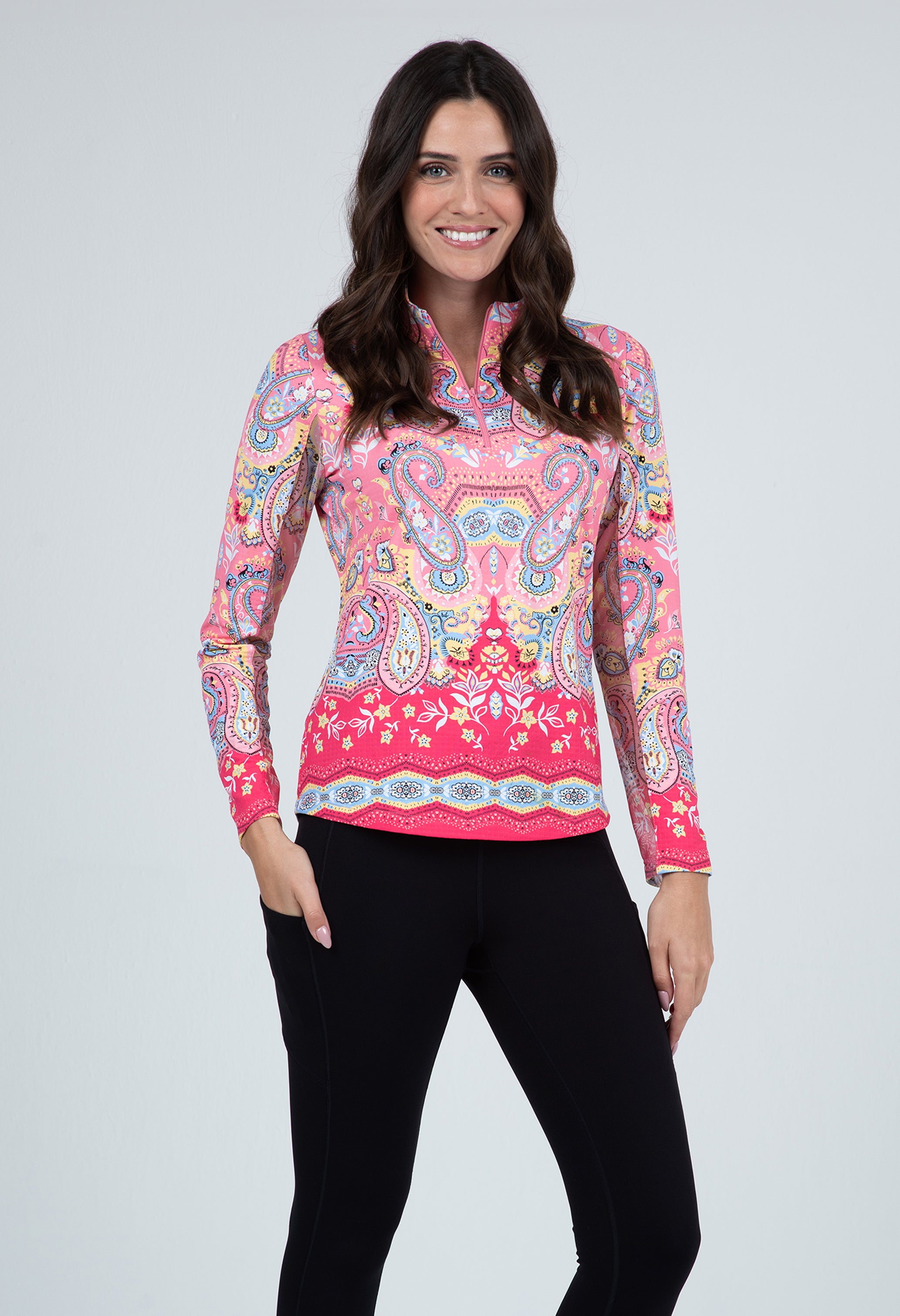 IBKÜL - Vicki Print Long Sleeve Mock Neck Top – 10874 - Color: Watermelon Multi