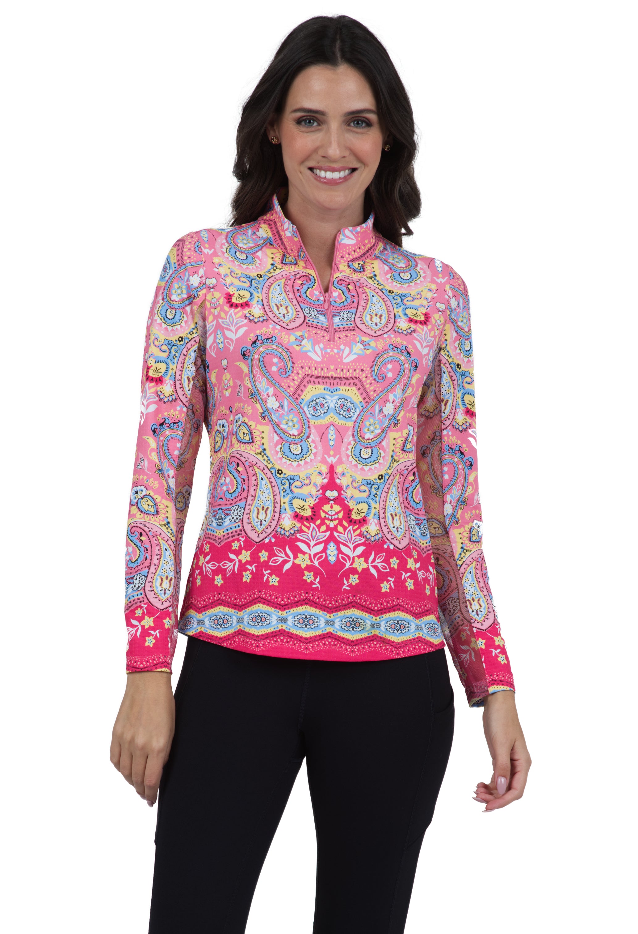 IBKÜL - Vicki Print Long Sleeve Mock Neck Top – 10874 - Color: Watermelon Multi