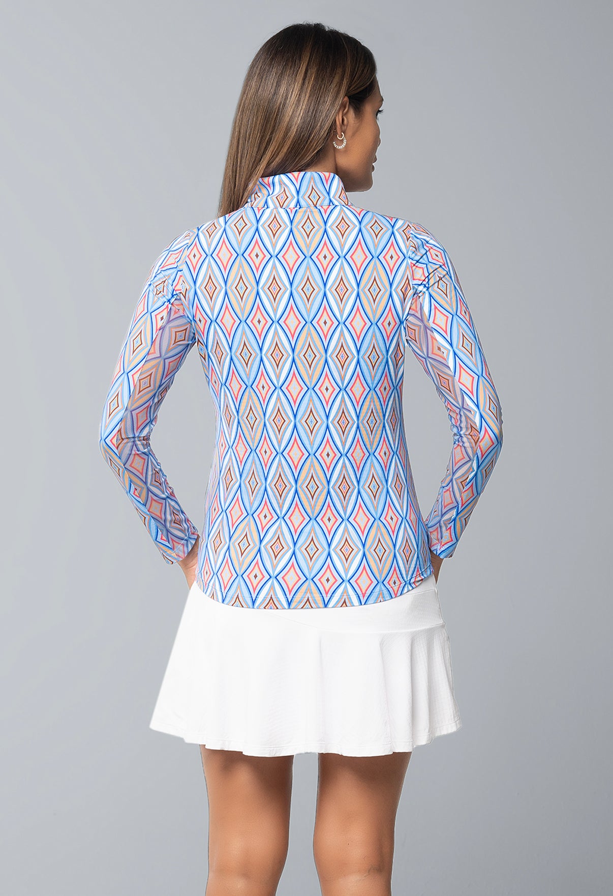 IBKÜL - Romina Print Long Sleeve Mock Neck Top – 10931 - Color: Blue Multi