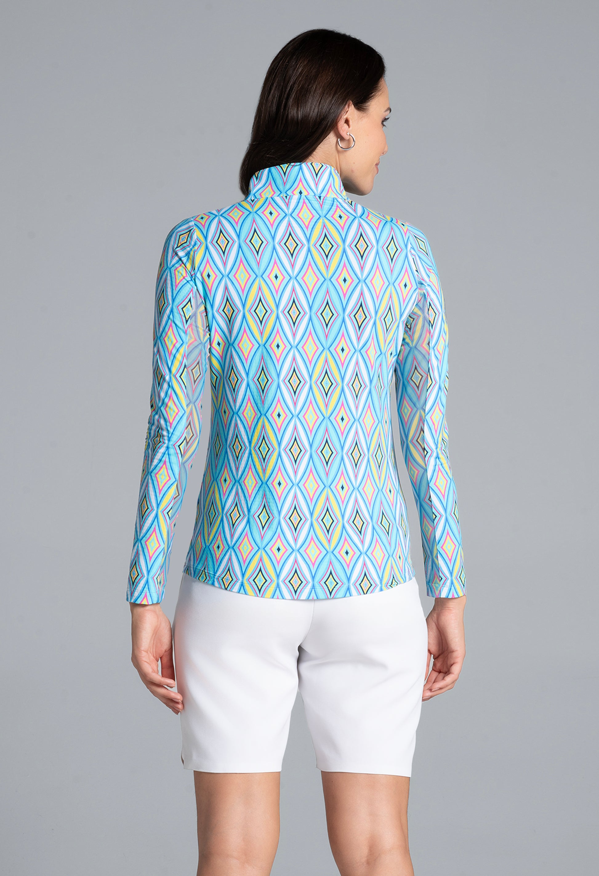 IBKÜL - Romina Print Long Sleeve Mock Neck Top – 10931 - Color: Seafoam Multi