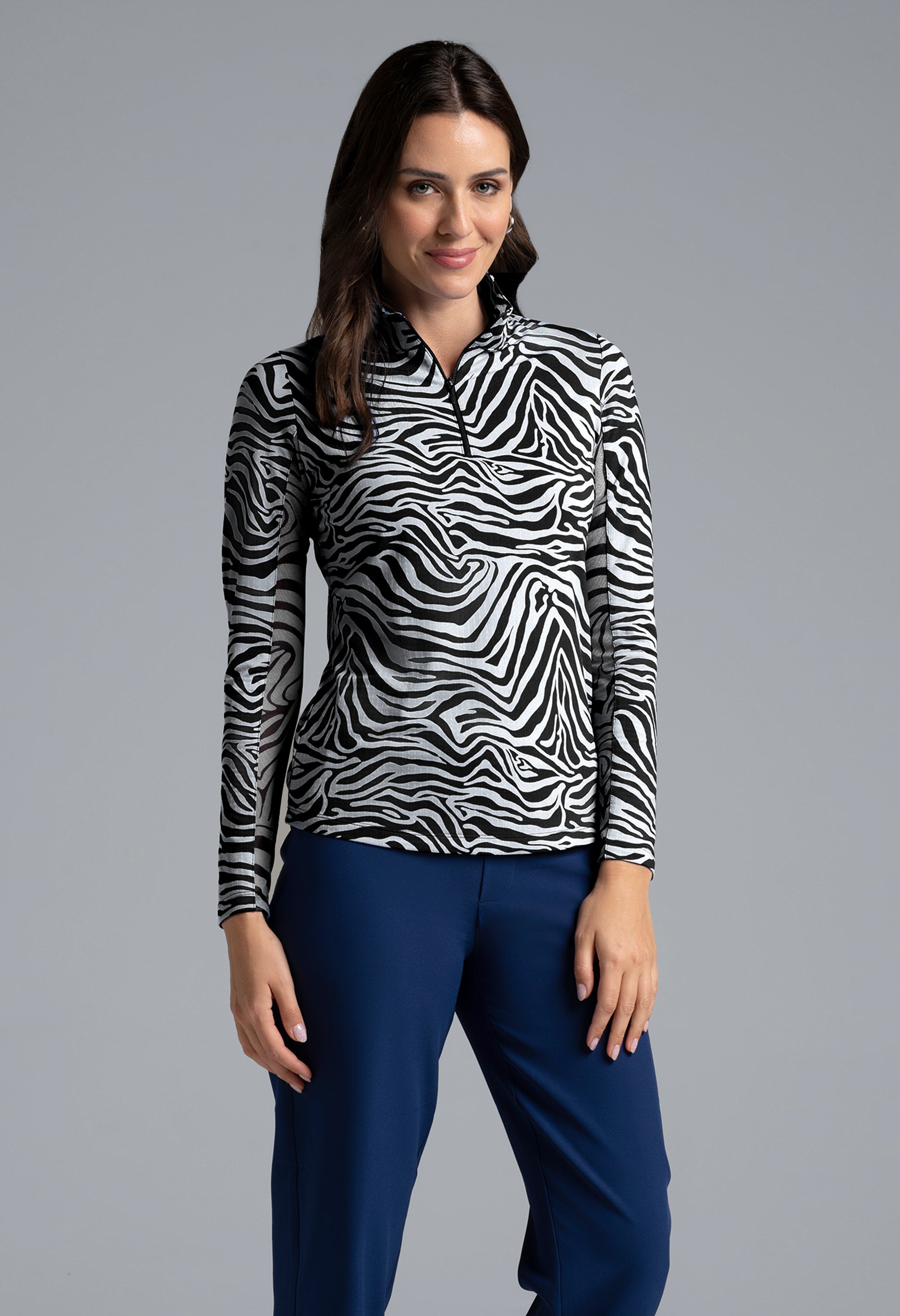 IBKÜL - Cecilia Print Long Sleeve Mock Neck Top – 10932 - Color: Black/White