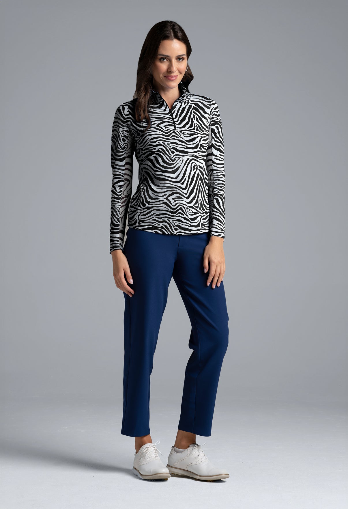 IBKÜL - Cecilia Print Long Sleeve Mock Neck Top – 10932 - Color: Black/White