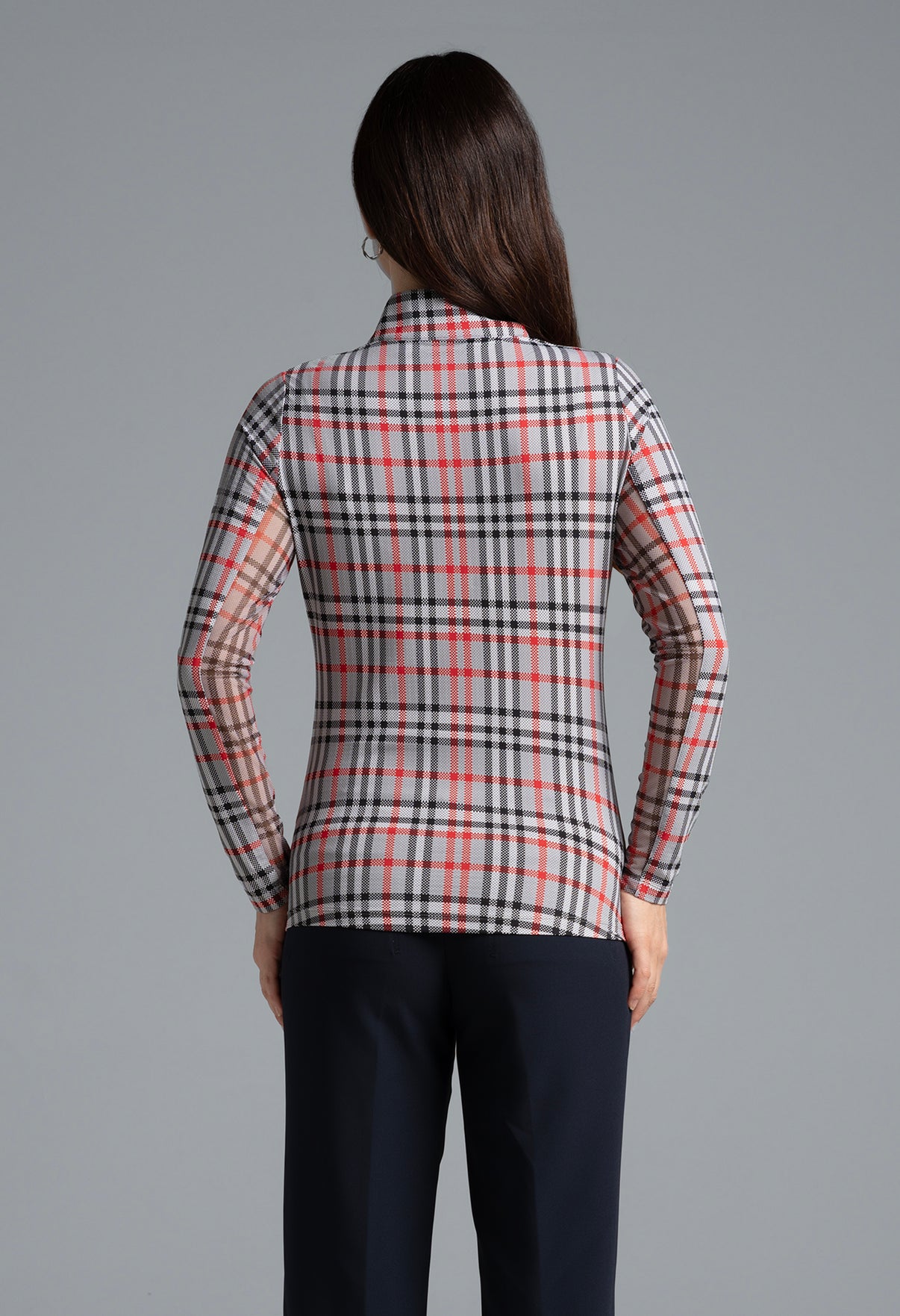 IBKÜL - Judith Print Long Sleeve Mock Neck Top – 10934 - Color: Grey/Red