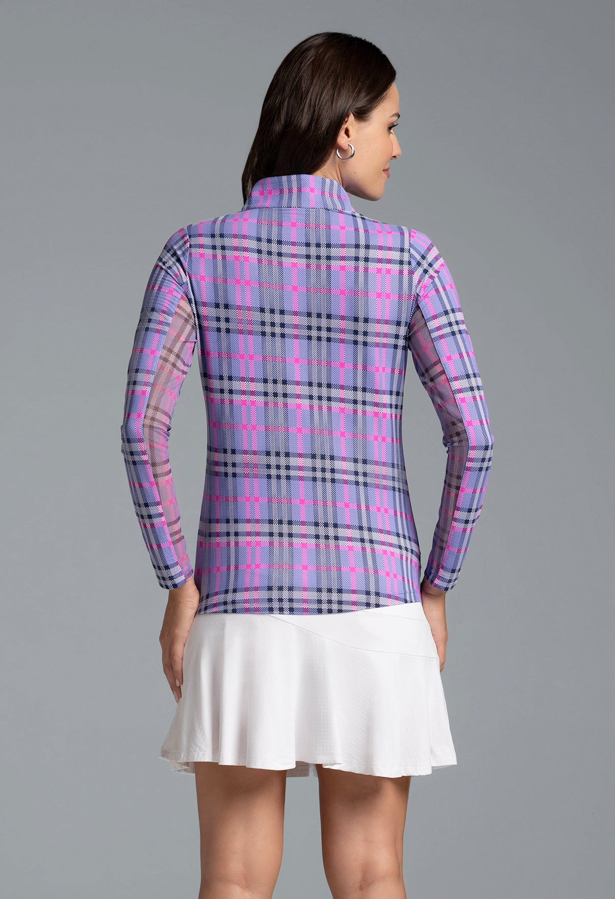 IBKÜL - Judith Print Long Sleeve Mock Neck Top – 10934 - Color: Lavender/Hot Pink