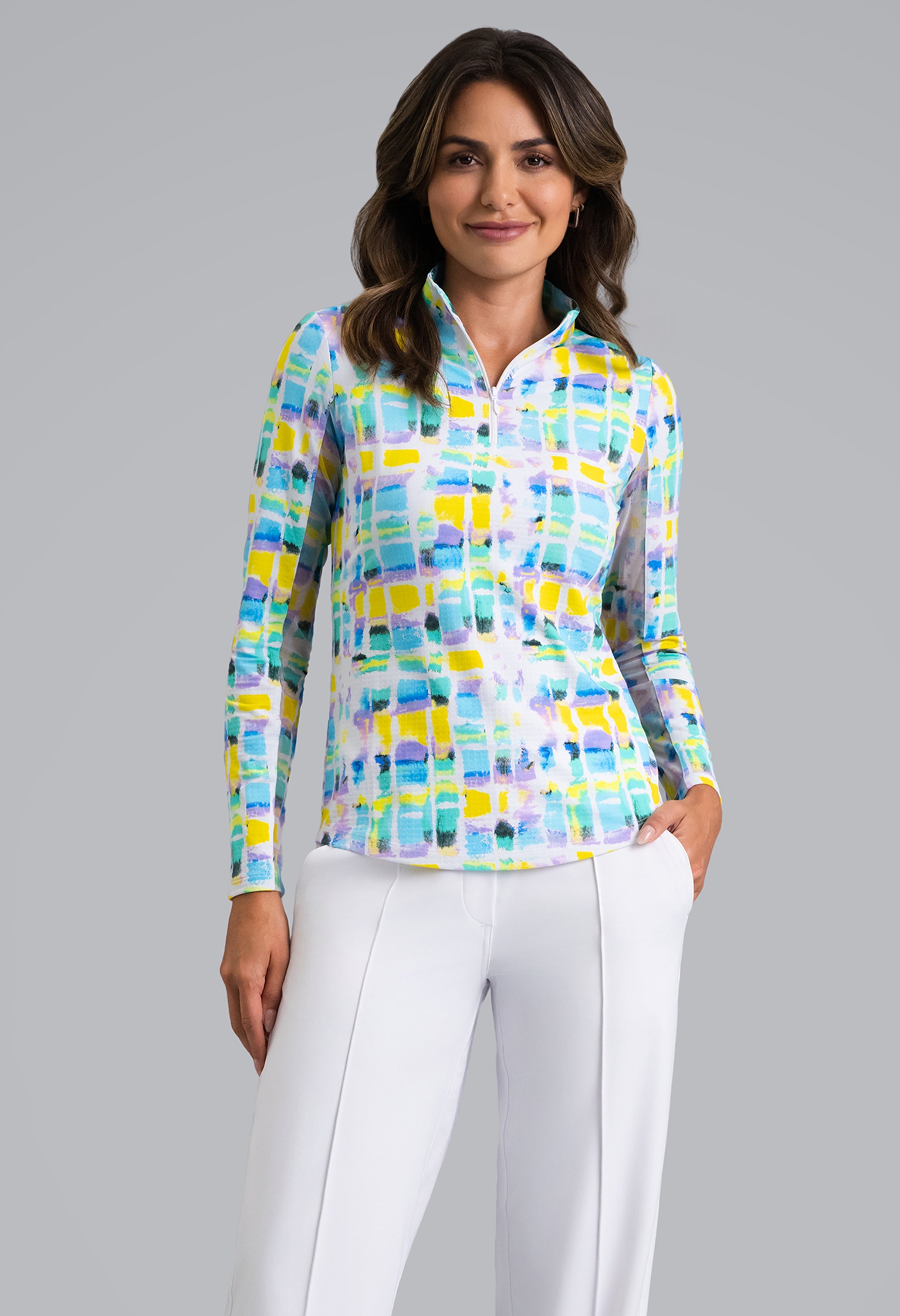 Tatiana Print Long Sleeve Mock Neck Top
