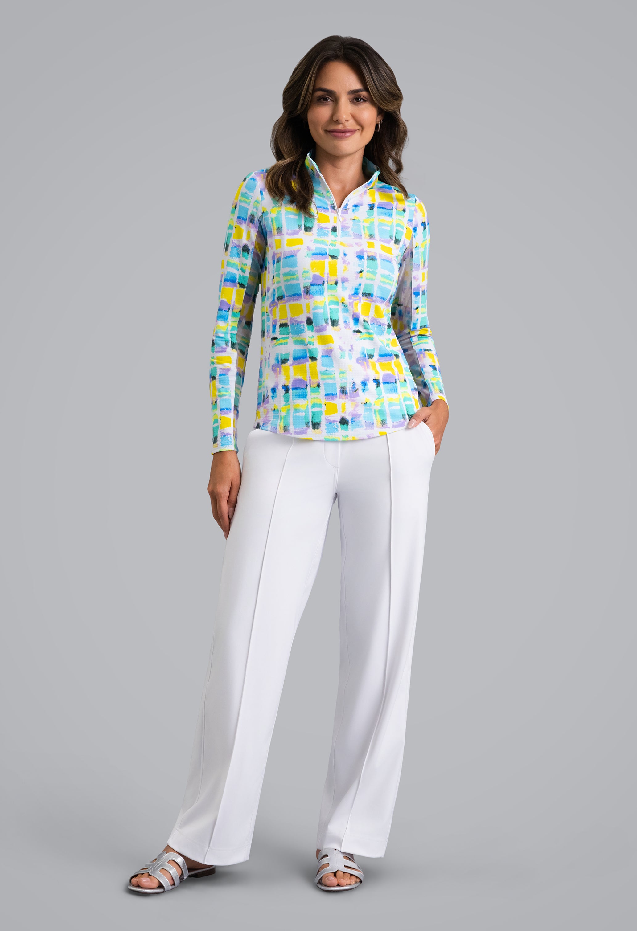 Tatiana Print Long Sleeve Mock Neck Top – 10937 | IBKÜL