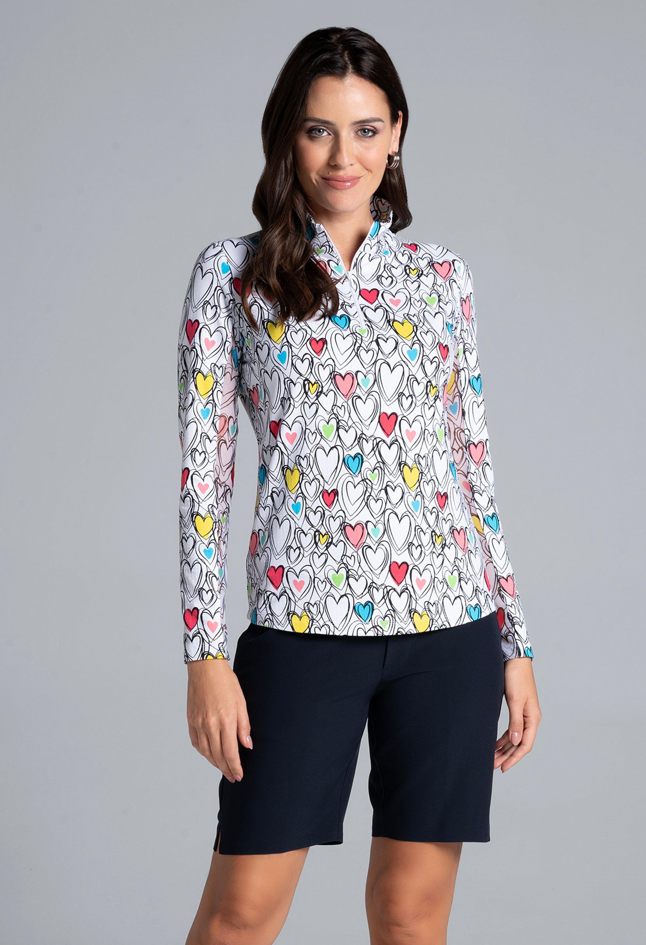 IBKÜL - Millie Print Long Sleeve Mock Neck Top – 10939 - Color: Watermelon Multi
