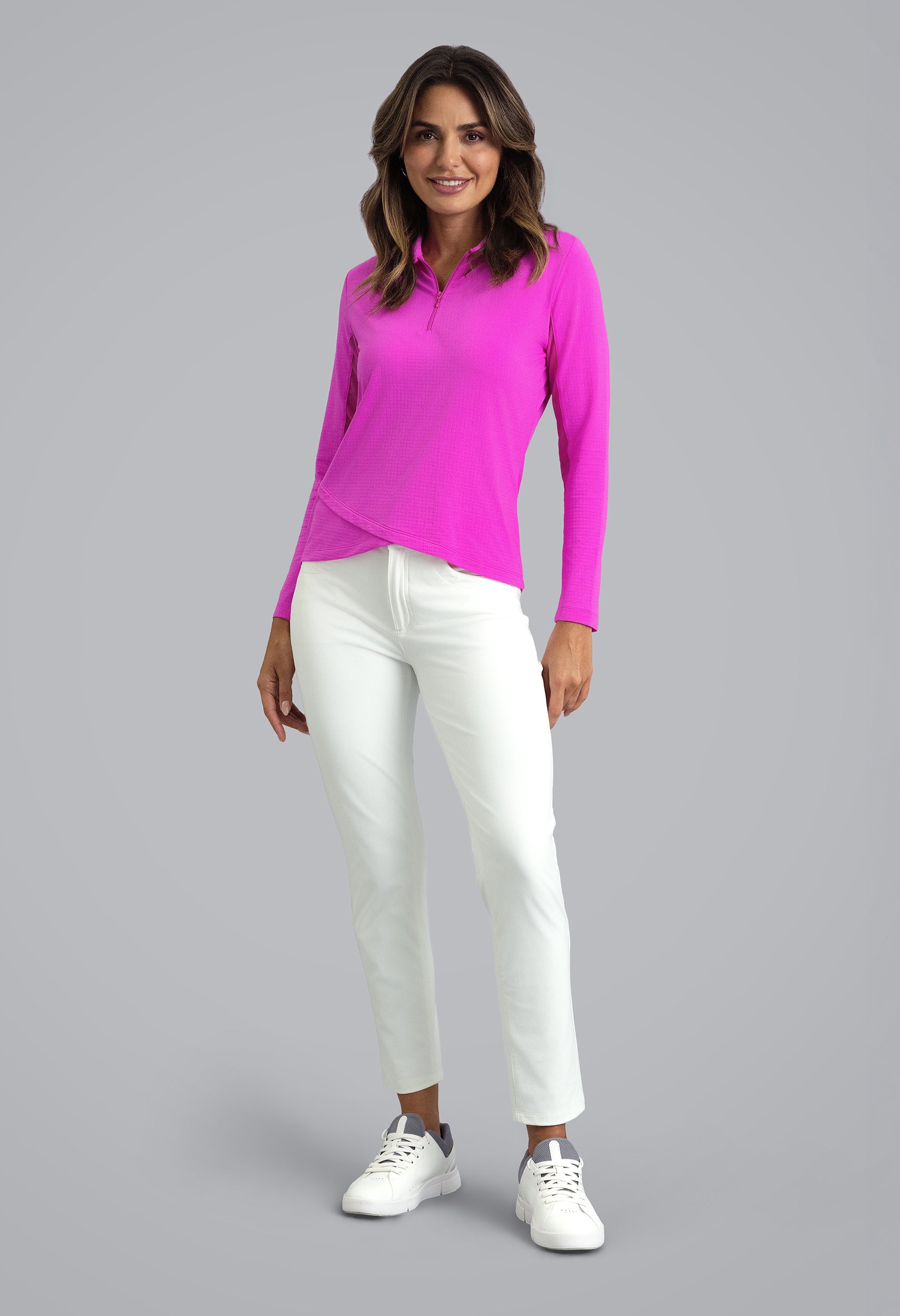 IBKÜL - Long Sleeve Zip Polo - Color: Hot Pink